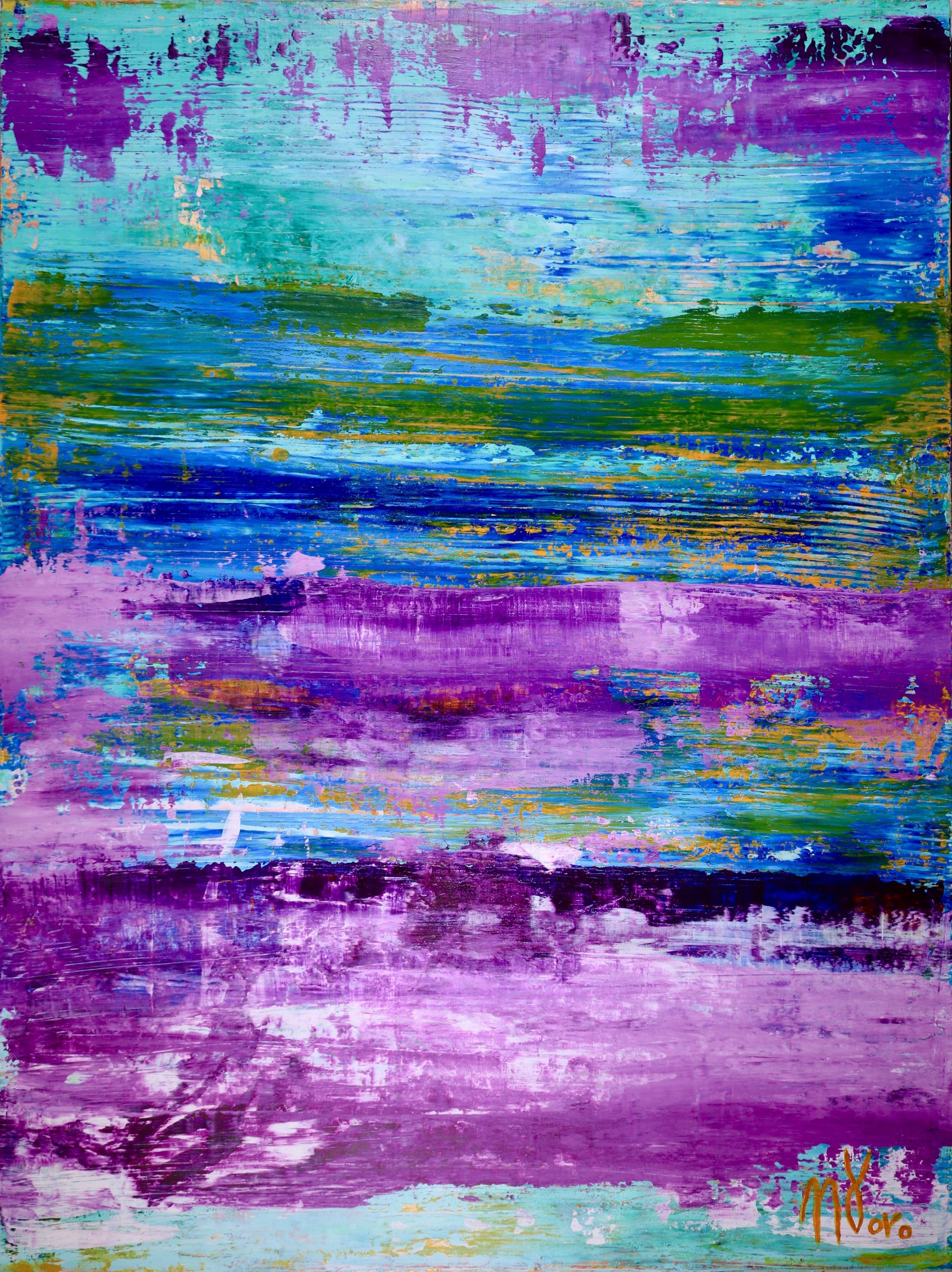 Nestor Toro Abstract Painting - Frozen Turquoise (Purple Colorfield) (2016), Painting, Acrylic on Canvas