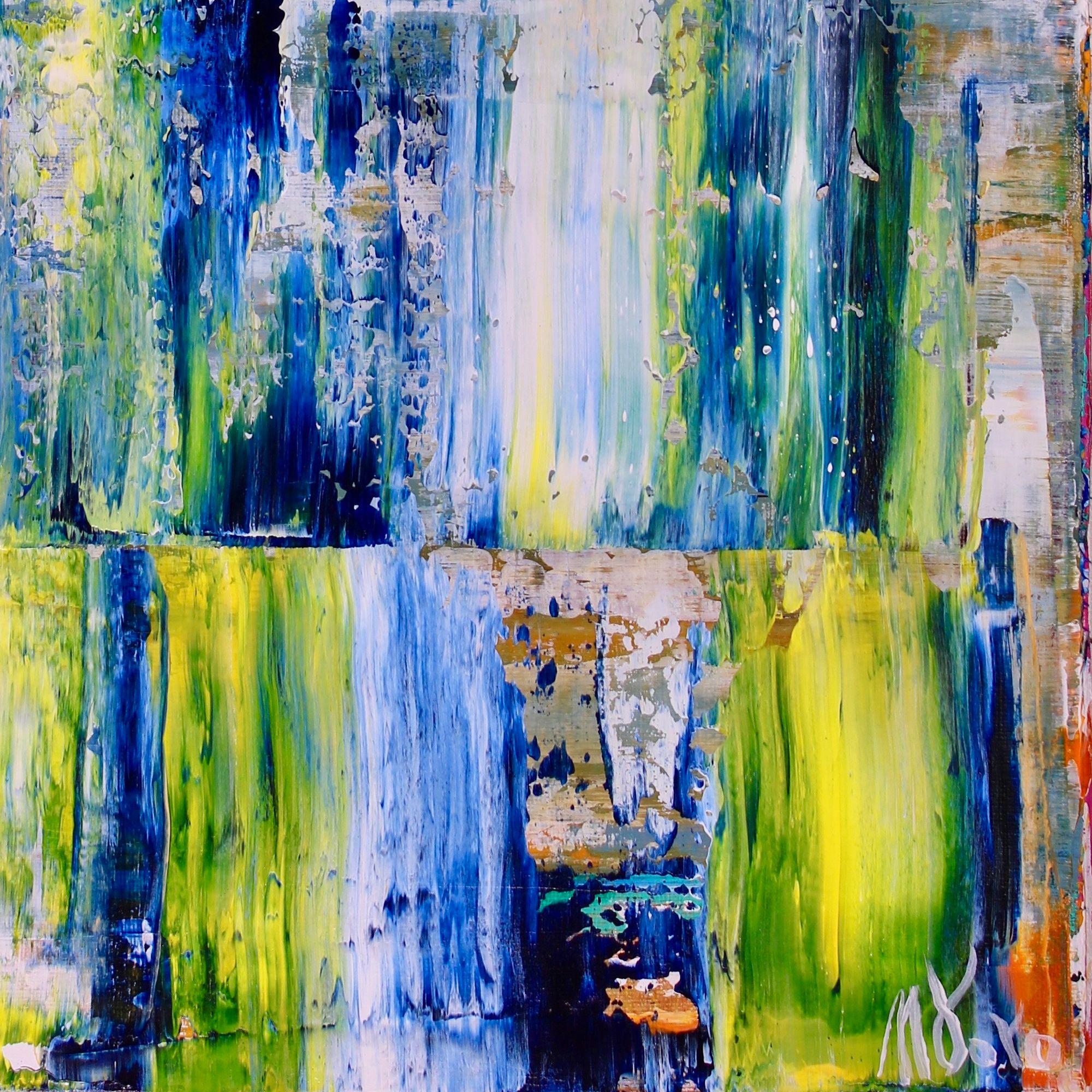 Fusion Particles 2, Gemälde, Acryl auf Leinwand (Blau), Abstract Painting, von Nestor Toro