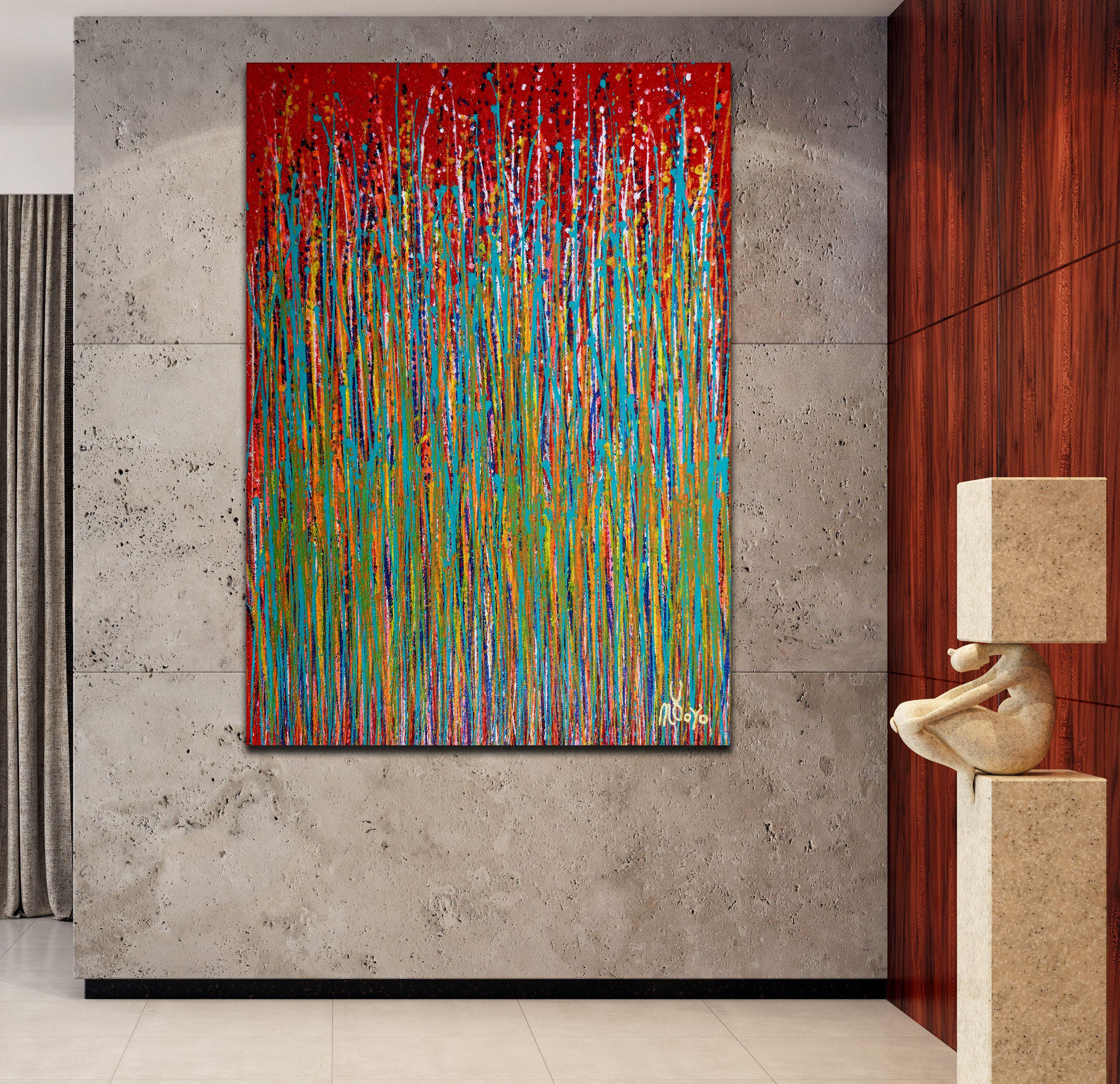 Gartenrhythmus (über Rot), Gemälde, Acryl auf Leinwand – Painting von Nestor Toro