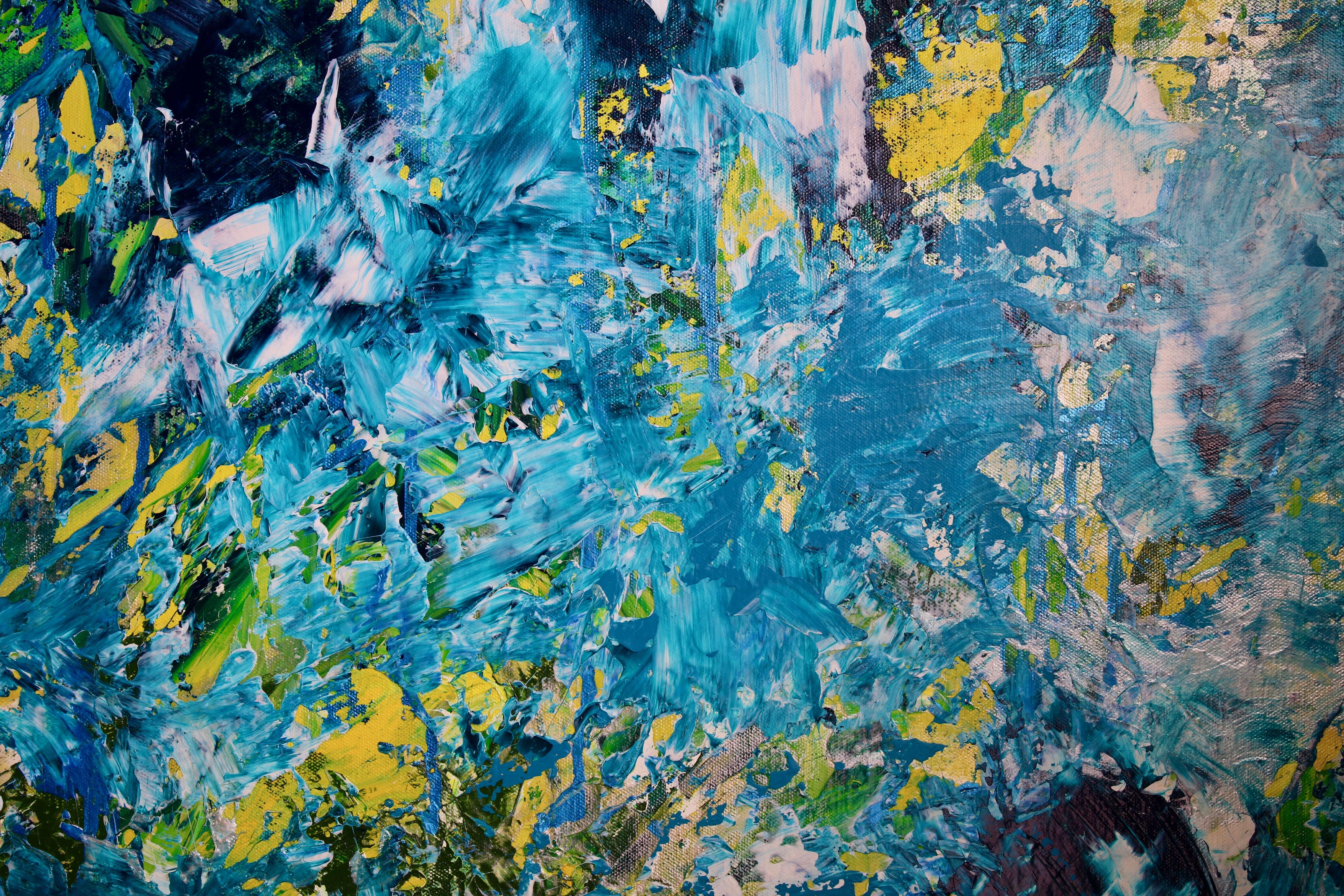 Gestural Blue Flow 1, Painting, Acrylic on Canvas 3