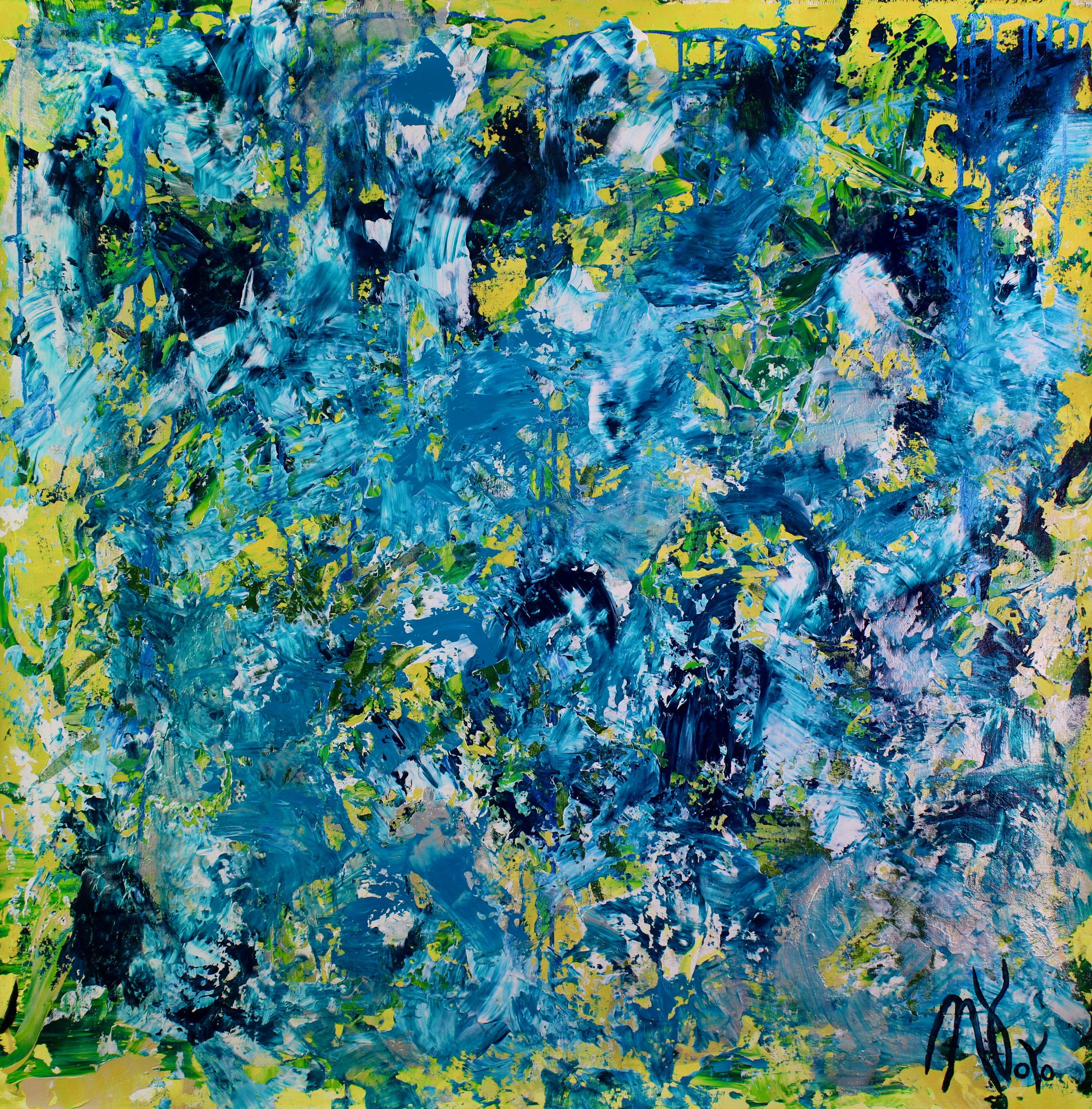 Nestor Toro Abstract Painting - Gestural Blue Flow 1, Painting, Acrylic on Canvas