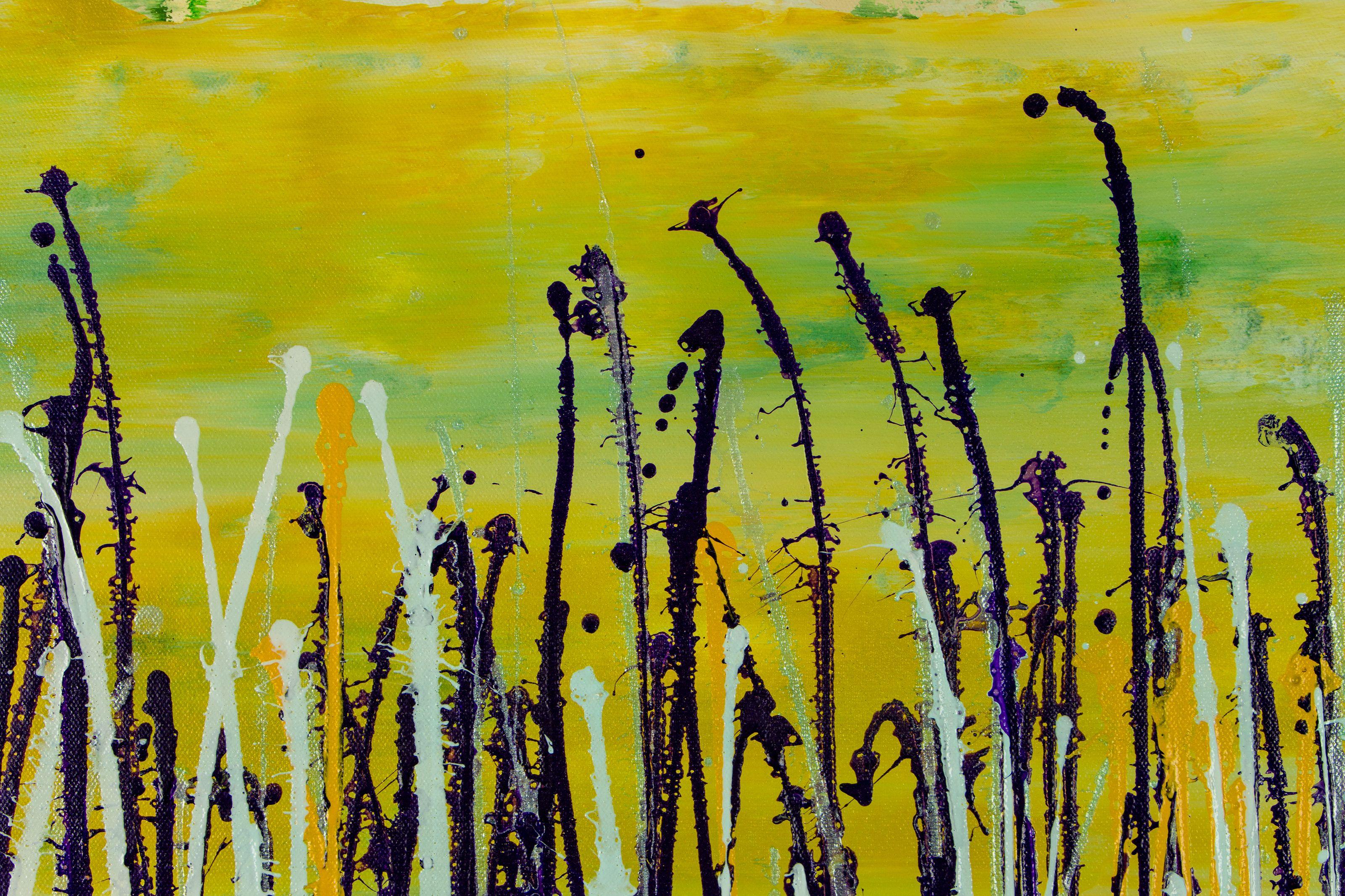 Jardin verdoyant (réflections violettes et jaunes), peinture, acrylique sur toile - Painting de Nestor Toro
