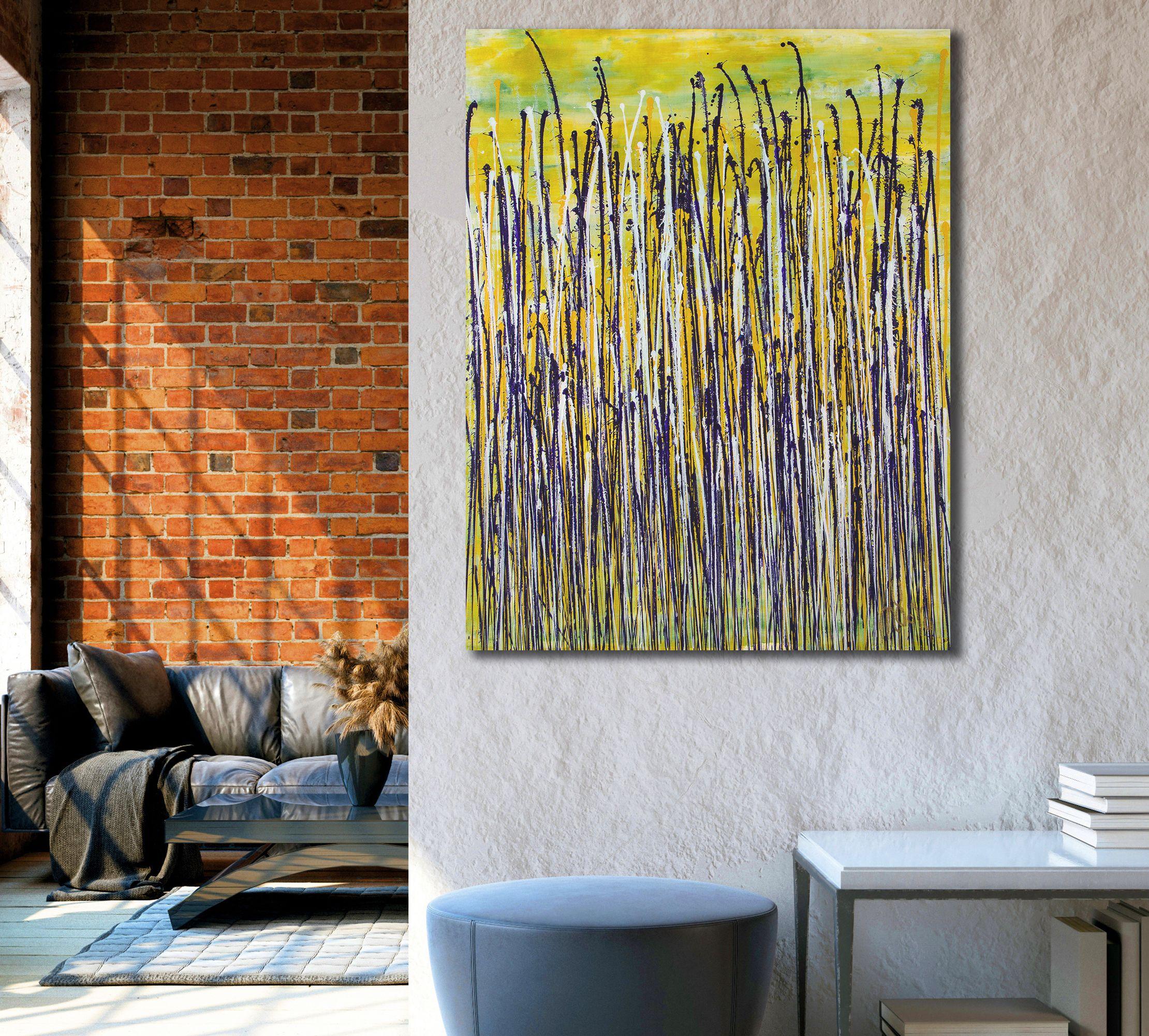 Glare Gartenlandschaft (Lila und gelbe Reflexionen), Gemälde, Acryl auf Leinwand (Beige), Abstract Painting, von Nestor Toro