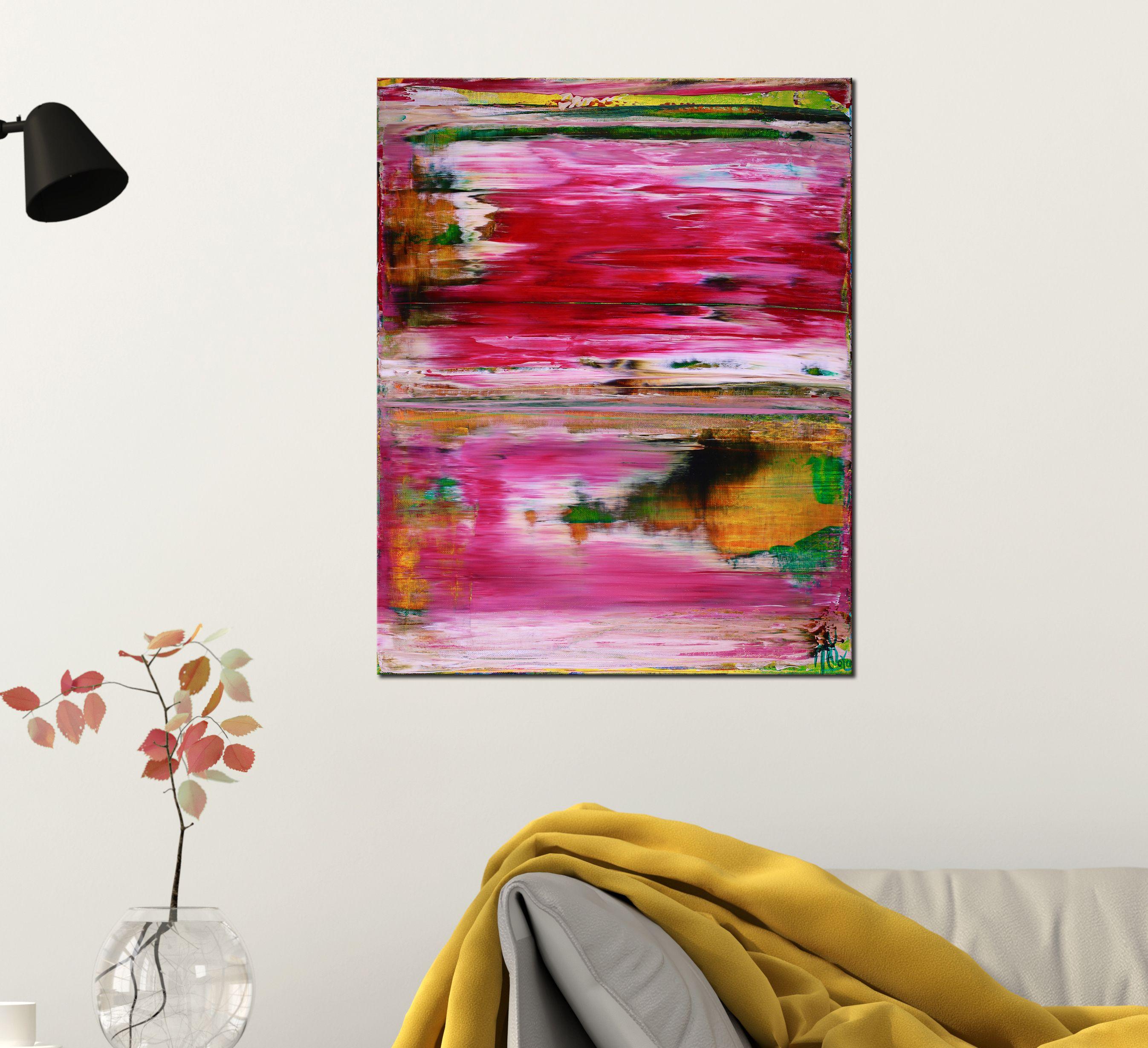 Scogliere incandescenti della California, Pittura, Acrilico su tela - Abstract Painting Rosa di Nestor Toro