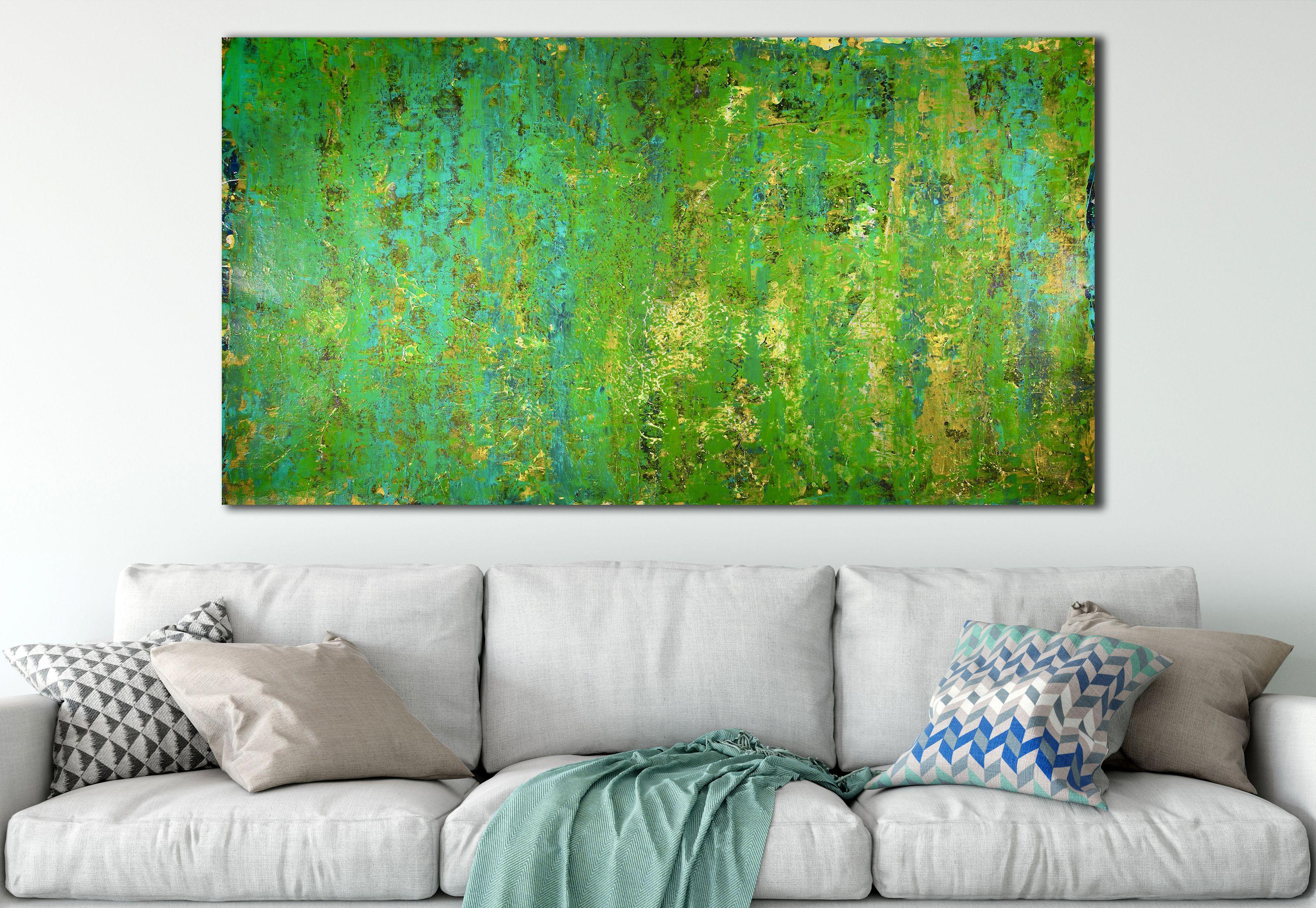 Green dreamscape with gold, Painting, Acrylic on Canvas 1