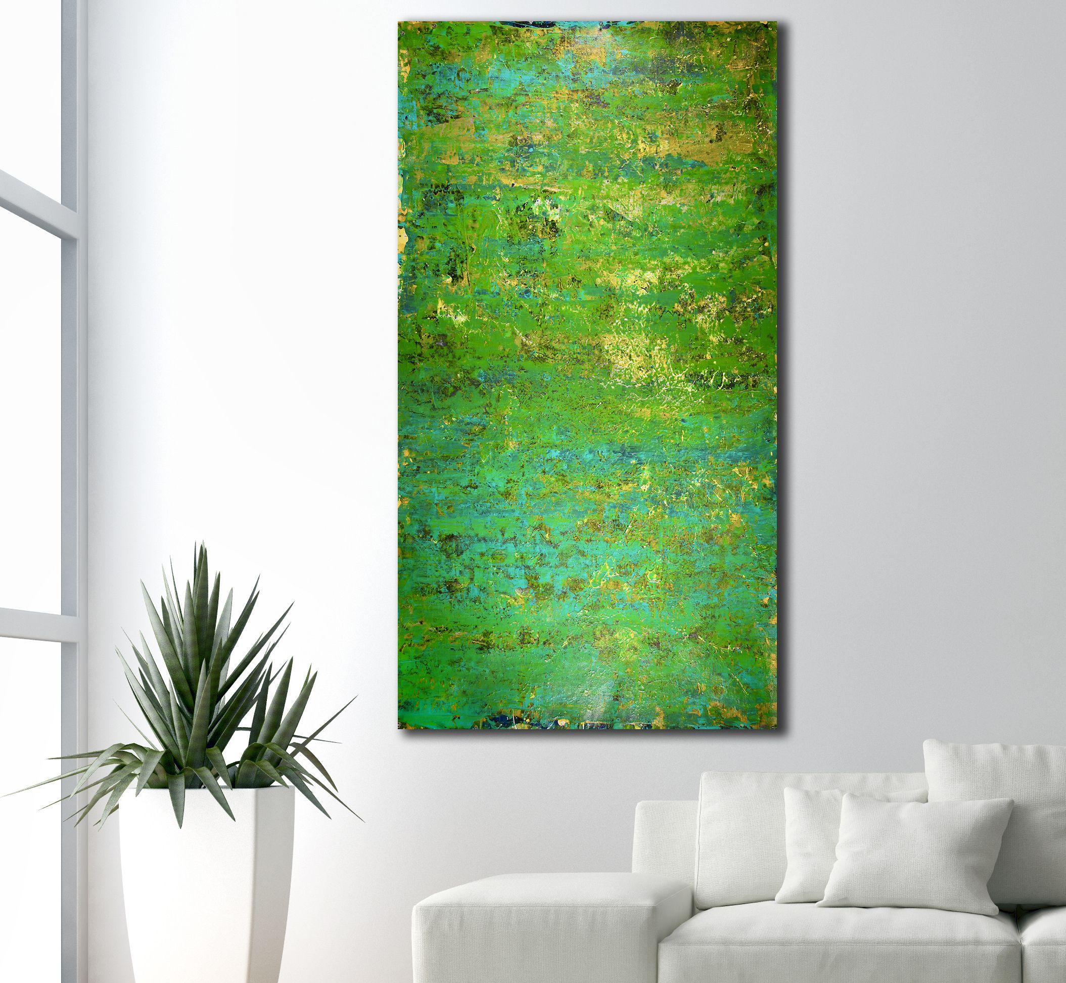 Green dreamscape with gold, Painting, Acrylic on Canvas 2