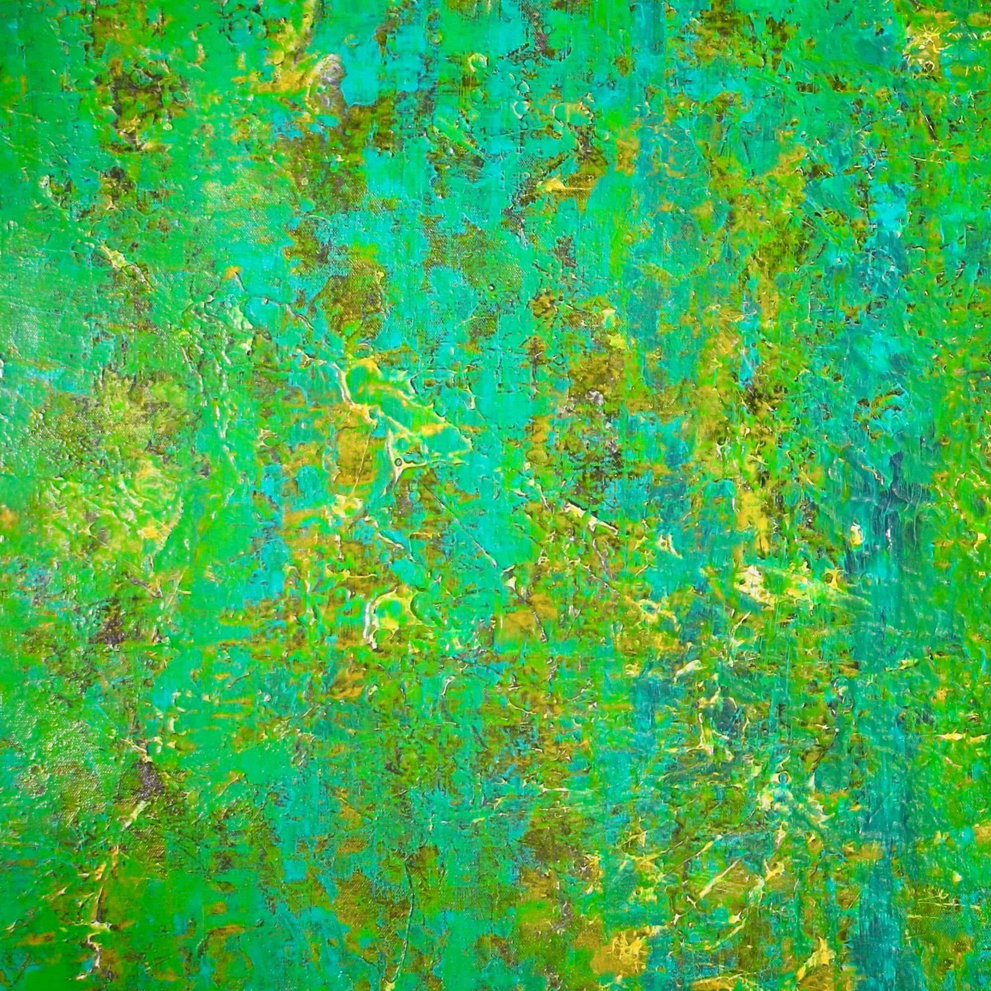 Green dreamscape with gold, Painting, Acrylic on Canvas 3