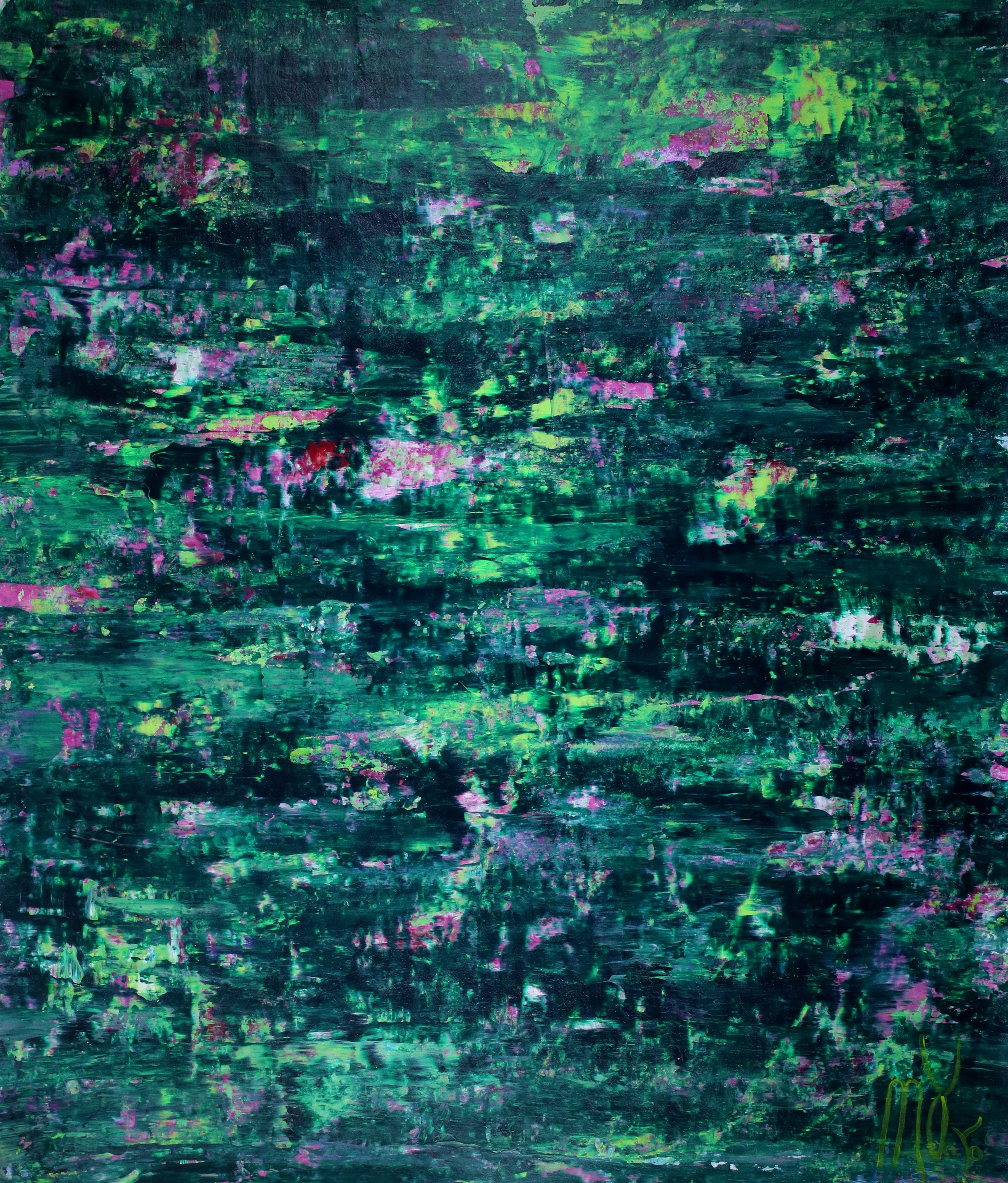 Nestor Toro Abstract Painting - Green forest frenzy, Painting, Acrylic on Canvas