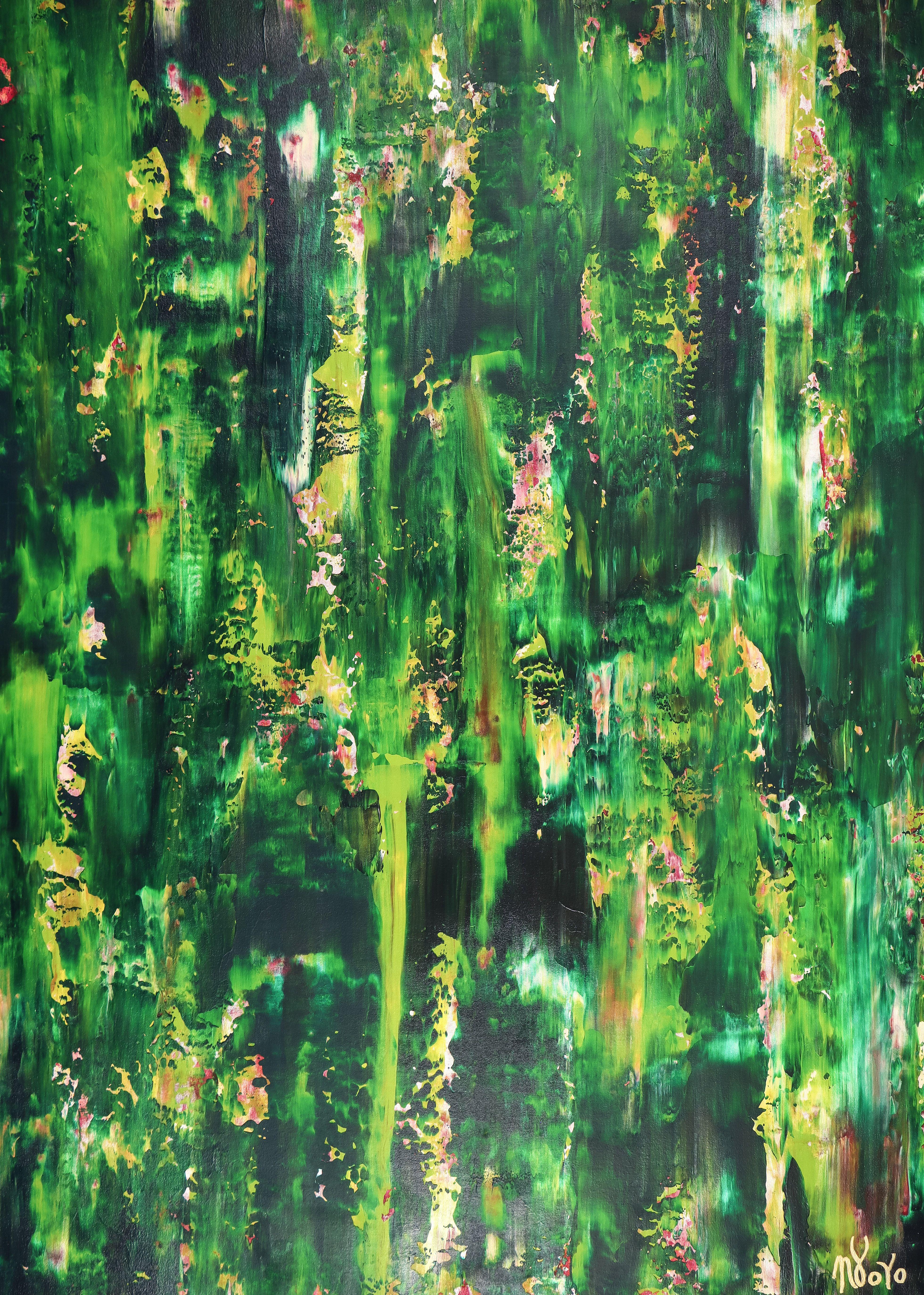 Nestor Toro Abstract Painting - Green forest glimmer 1, Painting, Acrylic on Canvas