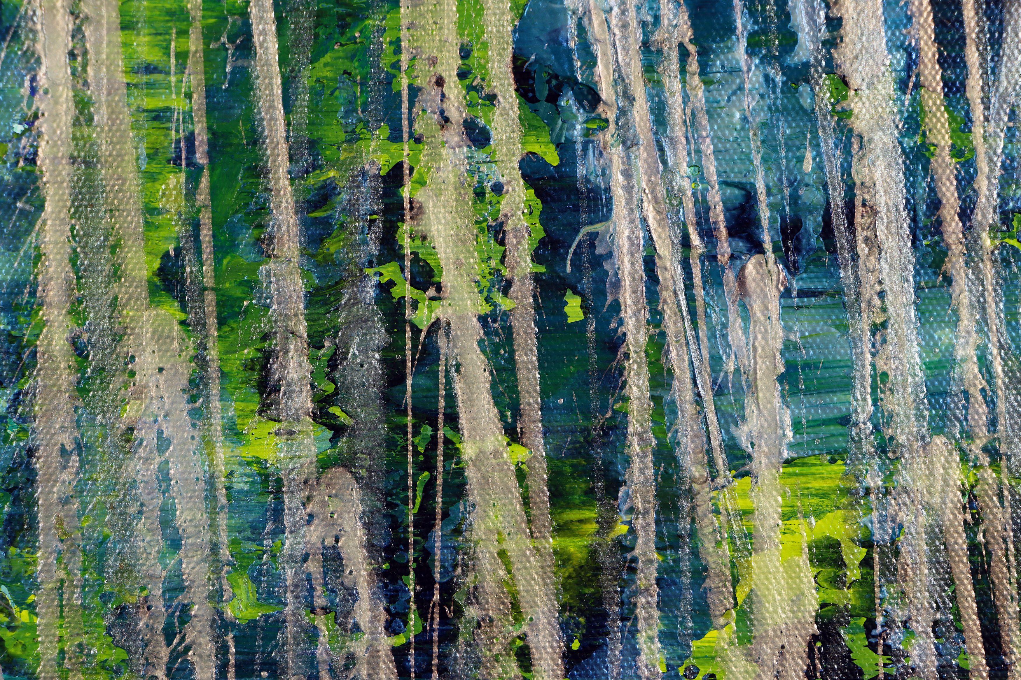 Peinture, acrylique sur toile, Forêt verte (inséparations de lumières argentées) 2 - Abstrait Painting par Nestor Toro