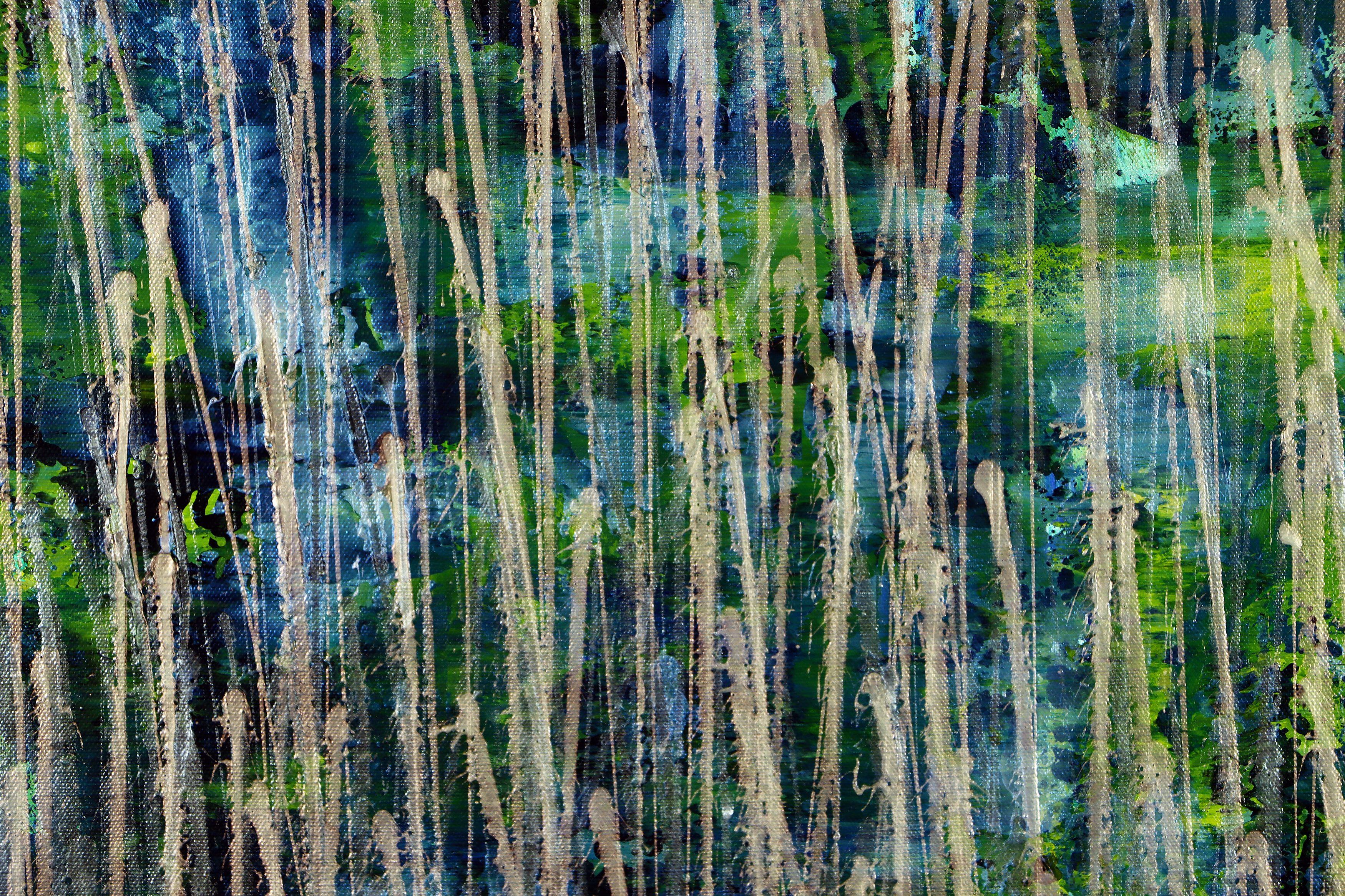 Bosque verde (Intrusiones de luces plateadas) 2, Pintura, Acrílico sobre lienzo - Abstract Painting Gris de Nestor Toro