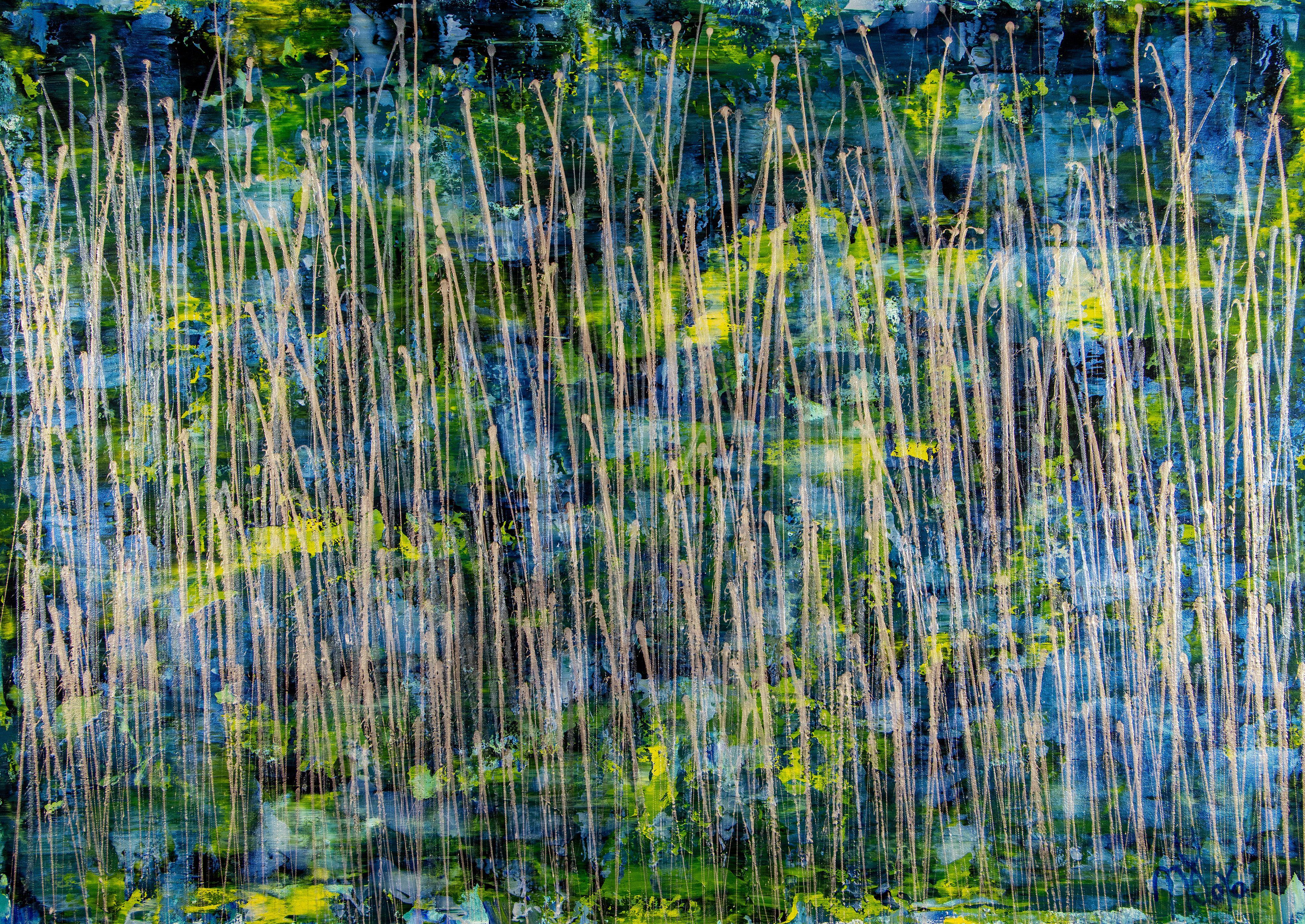 Abstract Painting Nestor Toro - Peinture, acrylique sur toile, Forêt verte (inséparations de lumières argentées) 2