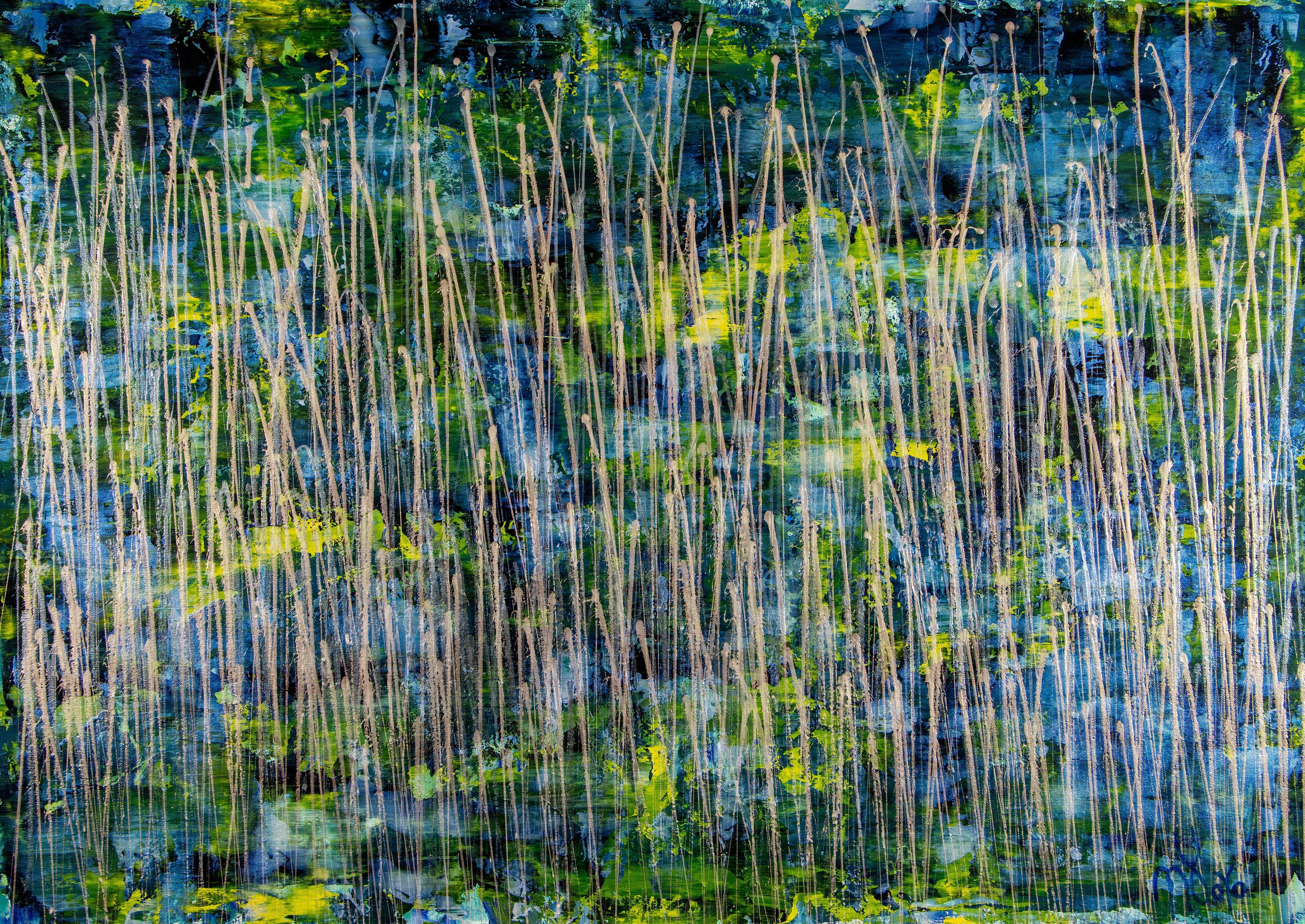 Abstract Painting de Nestor Toro - Bosque verde (Intrusiones de luces plateadas) 2, Pintura, Acrílico sobre lienzo