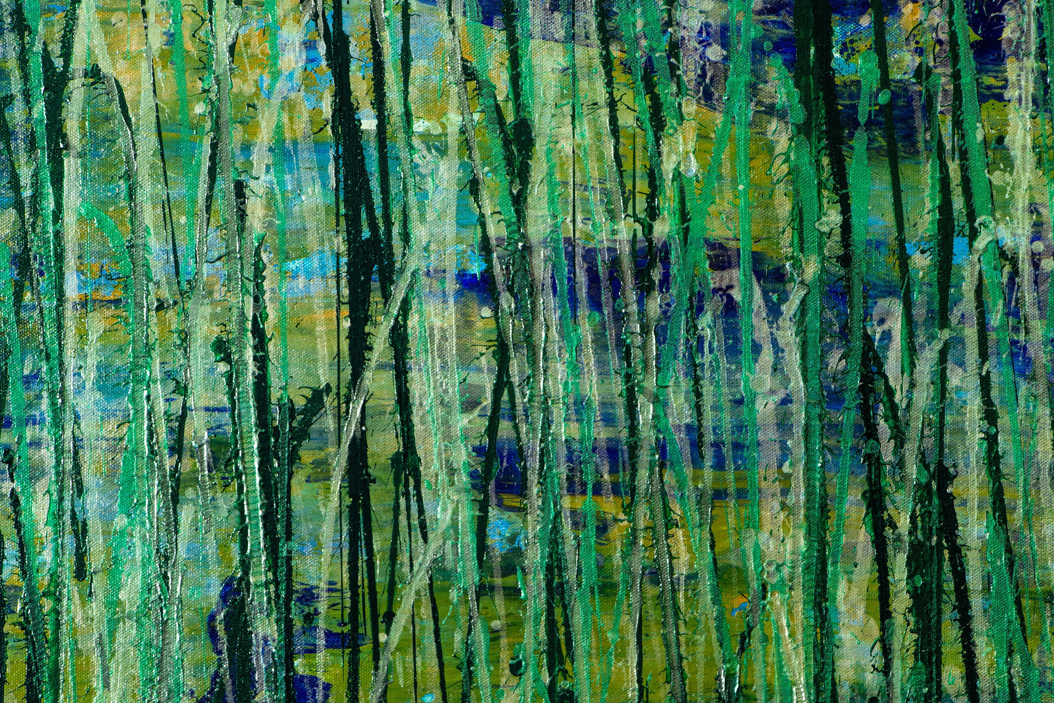 Green forest (Silver lights intrusions), Painting, Acrylic on Canvas For Sale 1