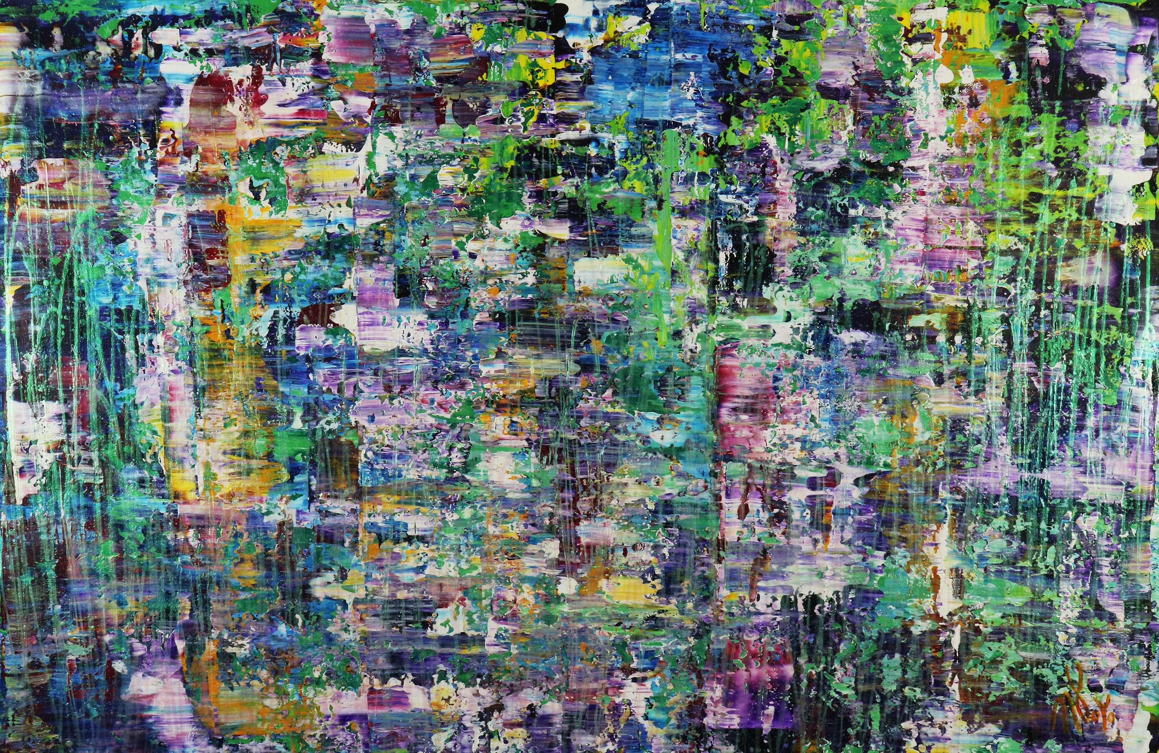 Nestor Toro Abstract Painting – Grüne Brechungen (Kristallkern) 2, Gemälde, Acryl auf Leinwand
