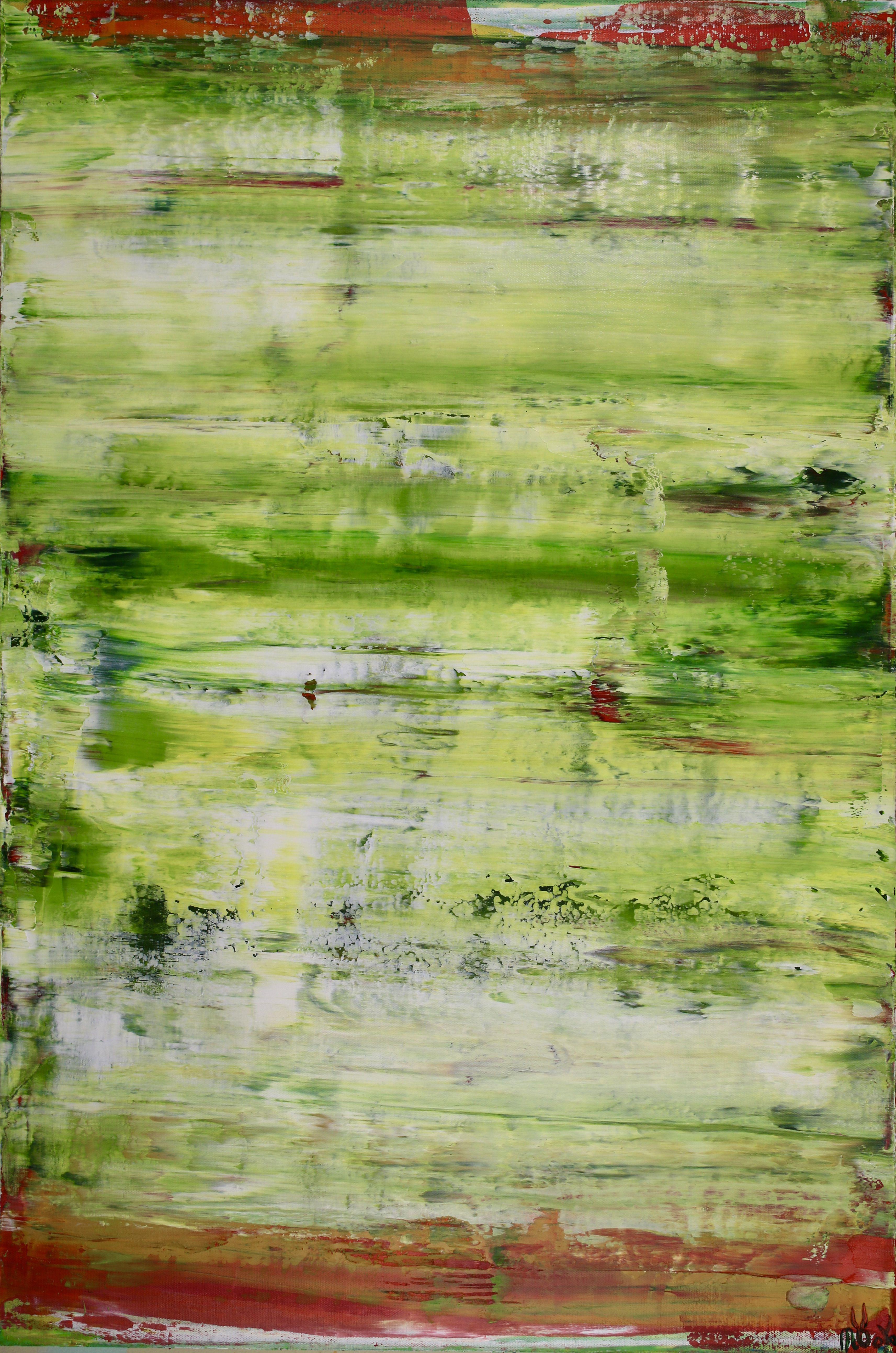 Nestor Toro Abstract Painting - Green terrain (Orange details), Painting, Acrylic on Canvas