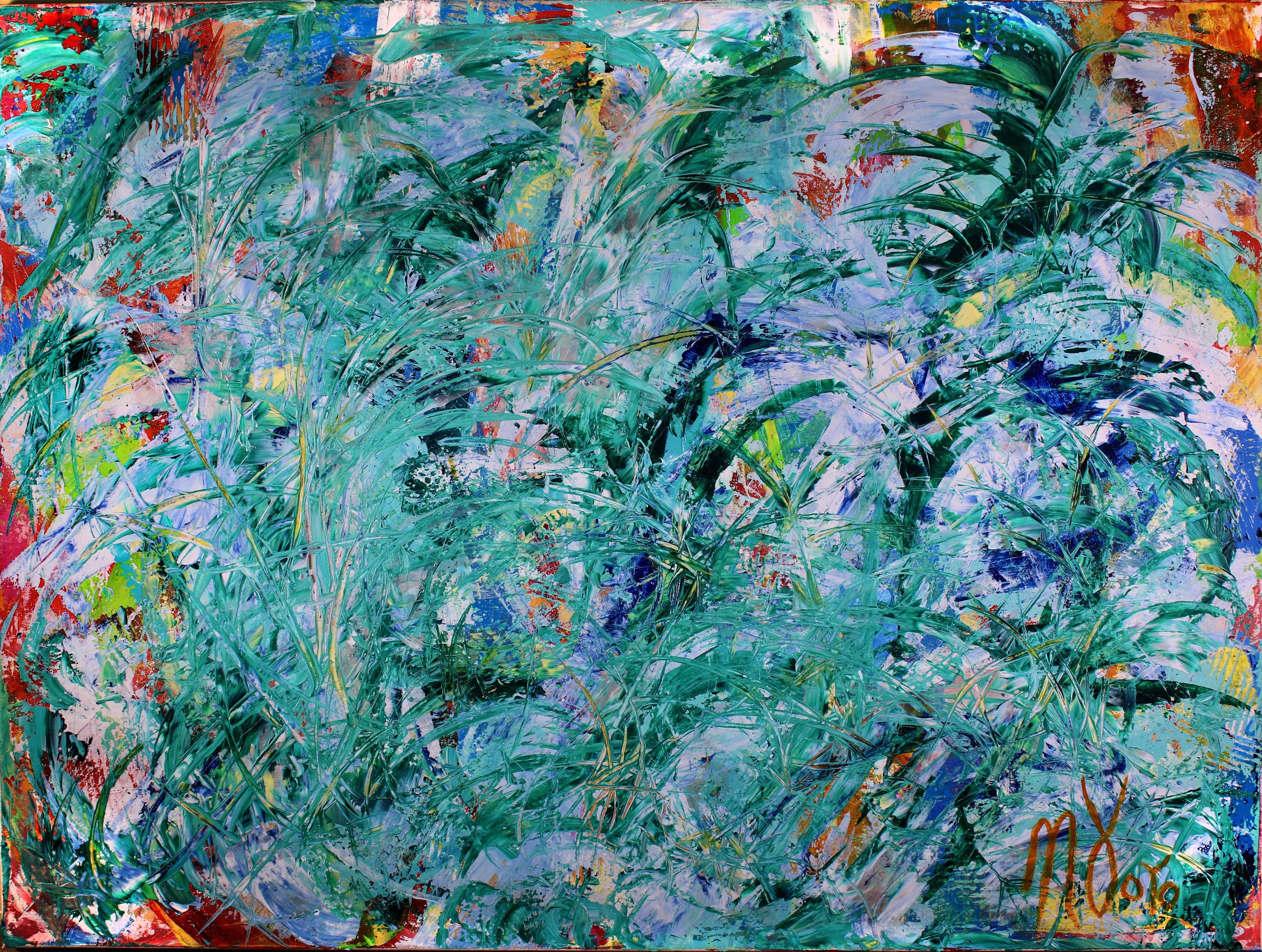 Nestor Toro Abstract Painting - Greener Grass, Acrylic Paint on Canvas