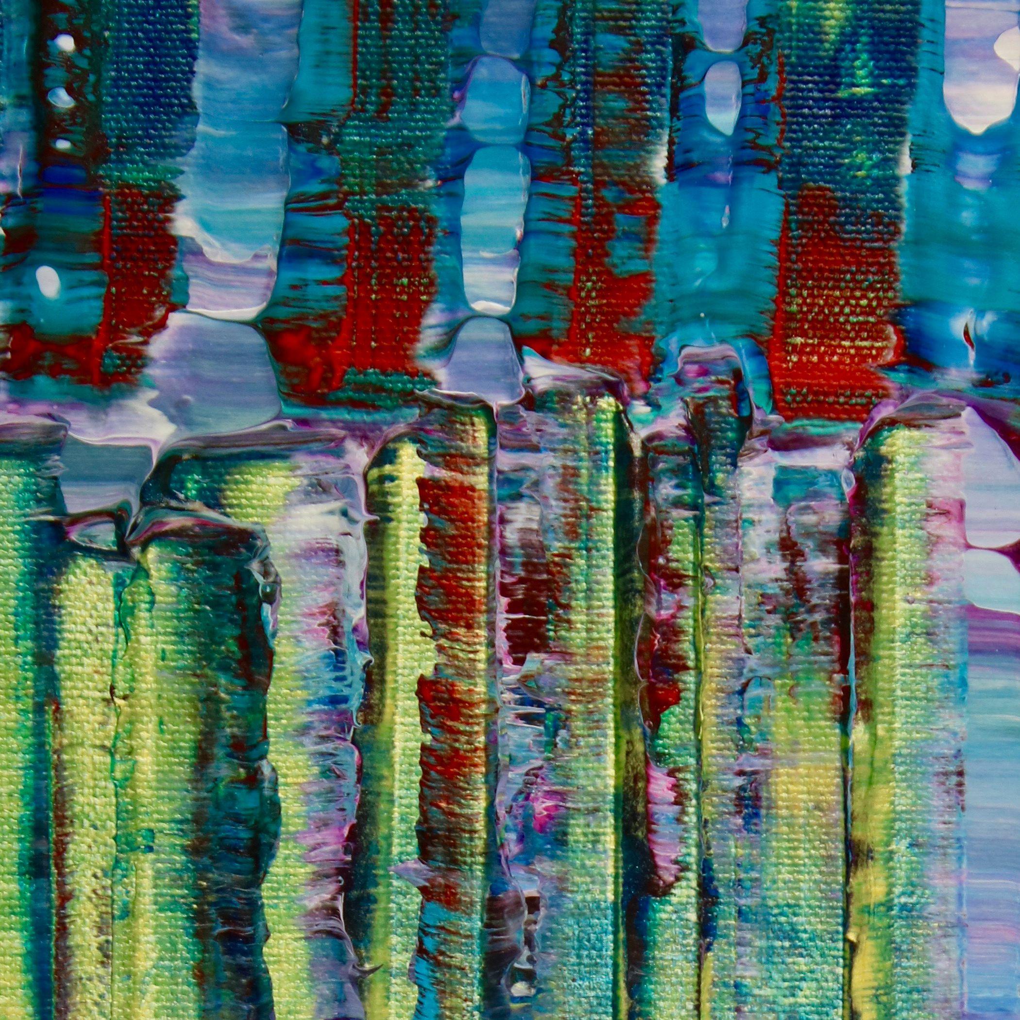 In alto con le luci, Pittura, Acrilico su tela - Abstract Painting Viola di Nestor Toro