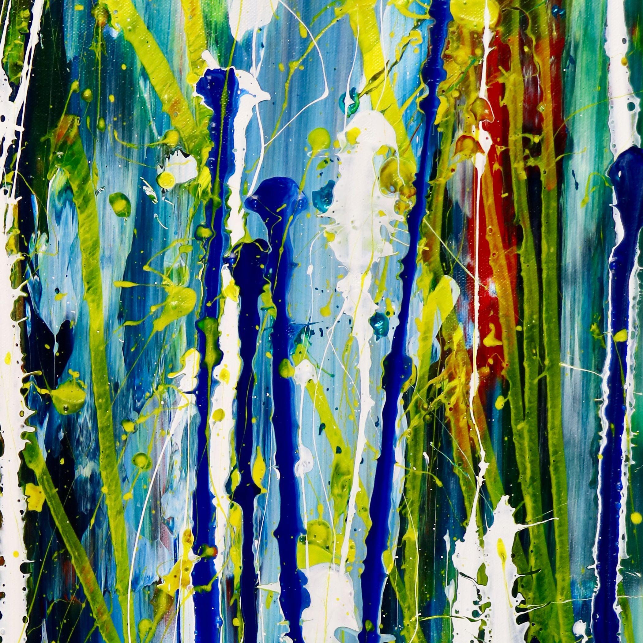 Spettri illuminanti del giardino, Pittura, Acrilico su tela - Abstract Painting Grigio di Nestor Toro