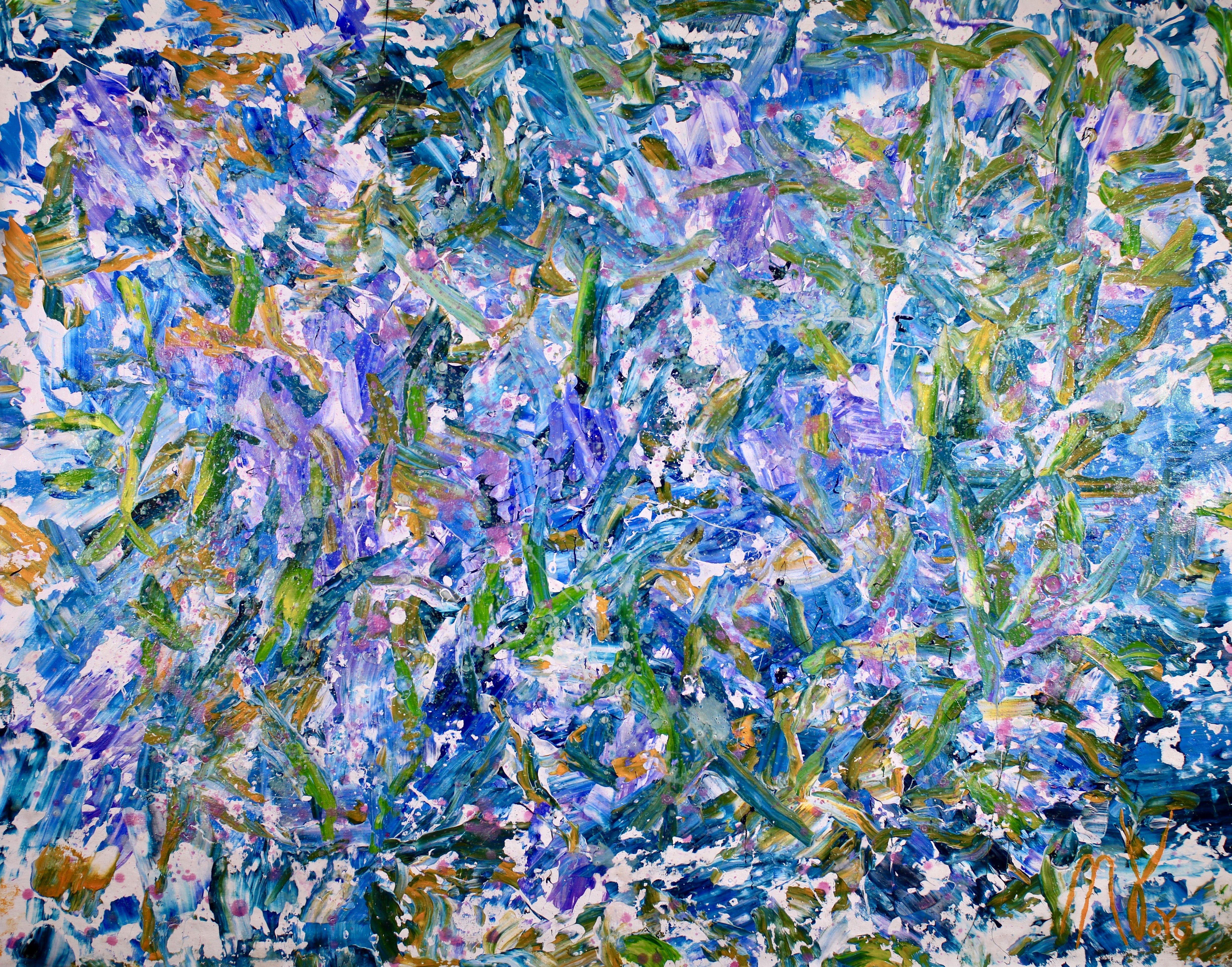 Abstract Painting di Nestor Toro - In una tempesta turchese, Pittura, Acrilico su tela