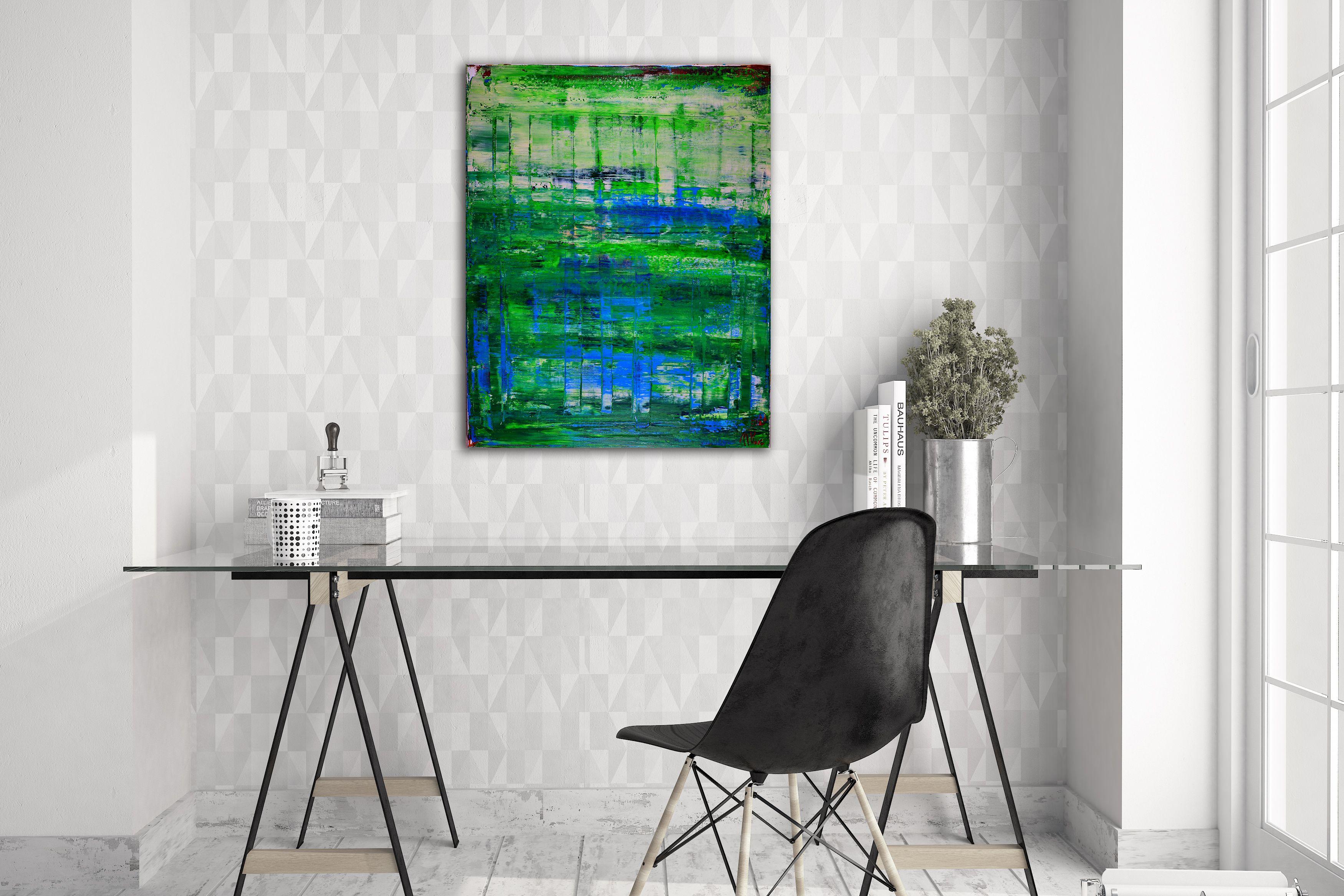- READY TO HANG  - SIGNED CANVAS  - SIGNED CERTIFICATE OF AUTHENTICITY    Beautiful colorfield painting very layered and texture. Bold colors, blue, orange, greens and dark yellow with iridescent acrylics and mediums to make all the small details
