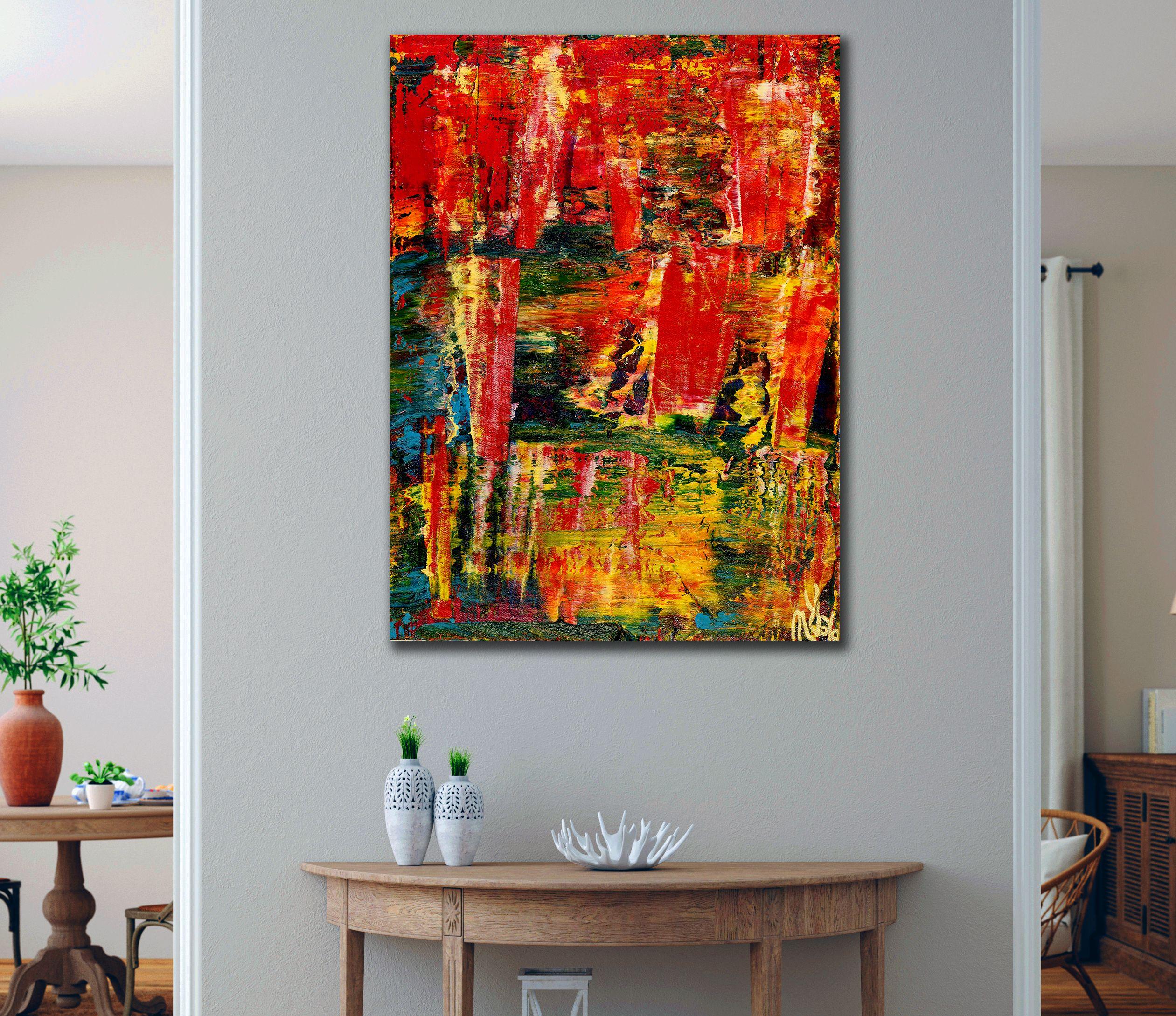 Bold contemplative color field with impasto vibrant colors! Yellow, blue, red and orange. This painting was completed using palette knifes. Artwork arrives ready to hang and signed in front. Deep edge canvas    I include a certificate of