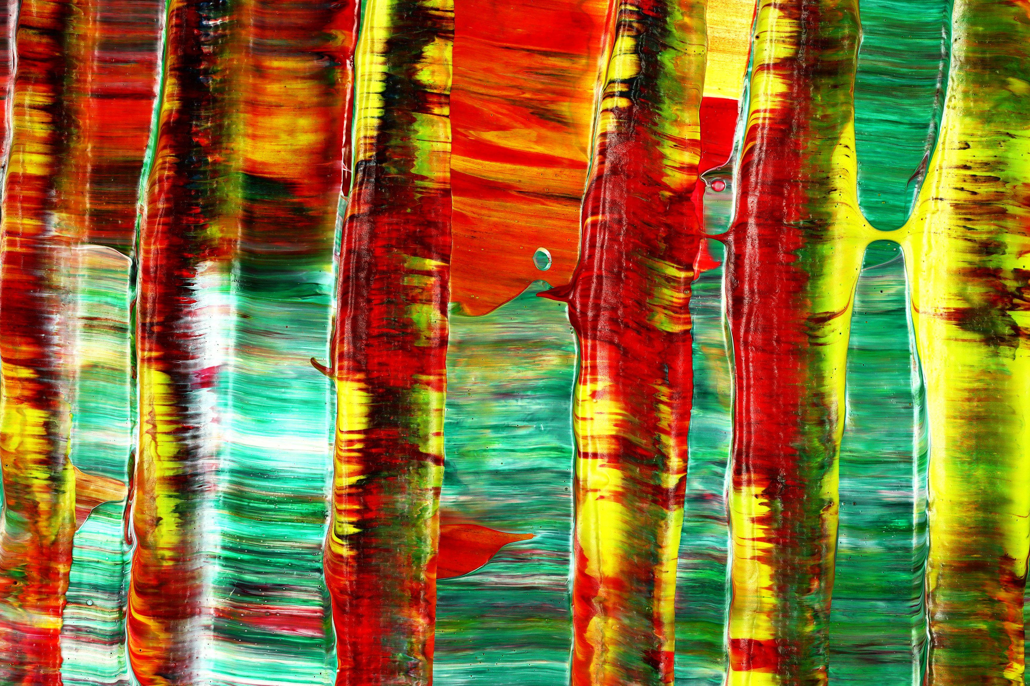 pittura astratta  acrilico su tela    Questa opera d'arte è stata creata stratificando e fondendo strati di colori brillanti, giallo, verde, magenta. Firmato e pronto da appendere.    Per questo lavoro ho utilizzato una spatola di grandi dimensioni