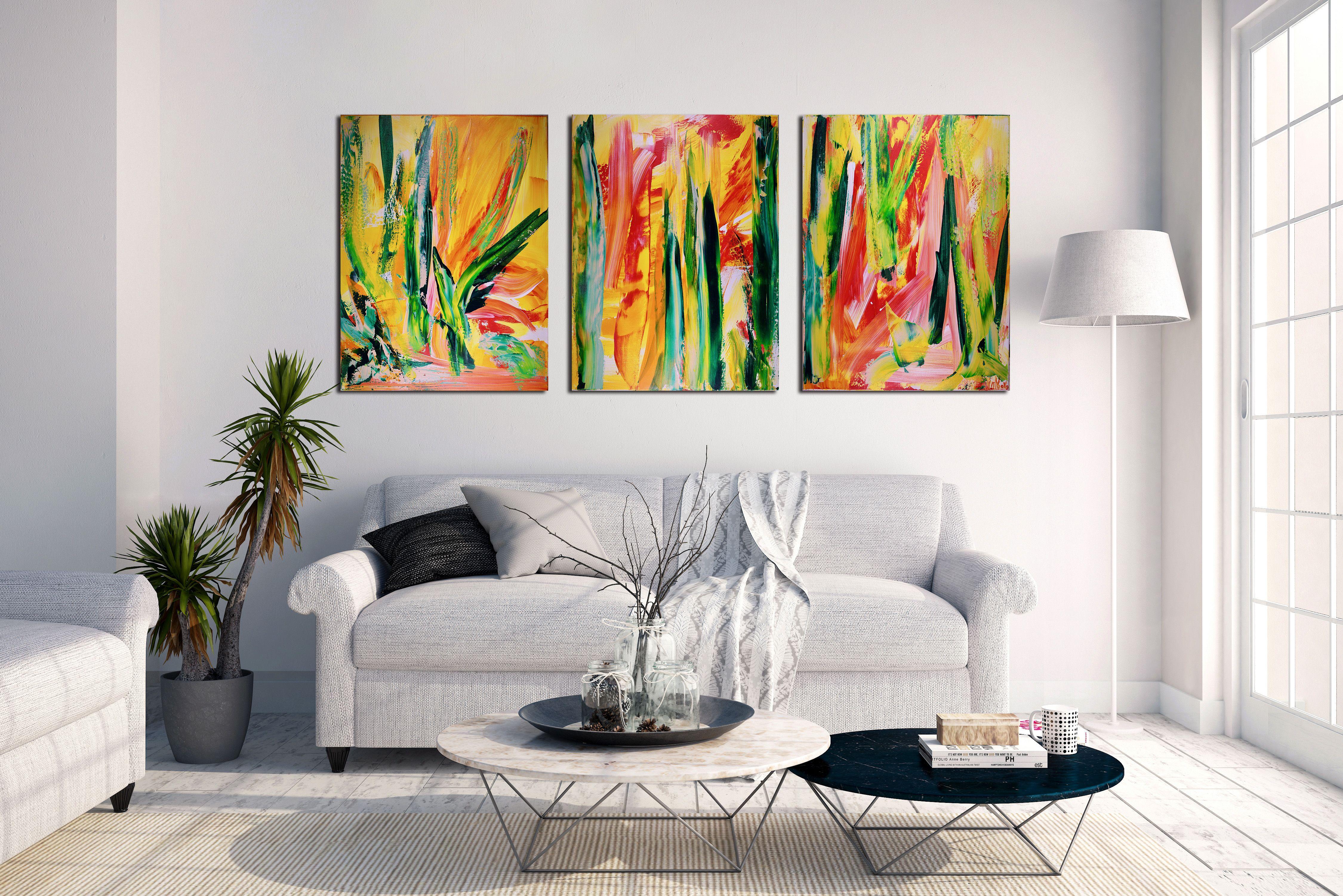 Bosque interrumpido - Tríptico, Pintura, Acrílico sobre lienzo - Painting Abstracto de Nestor Toro