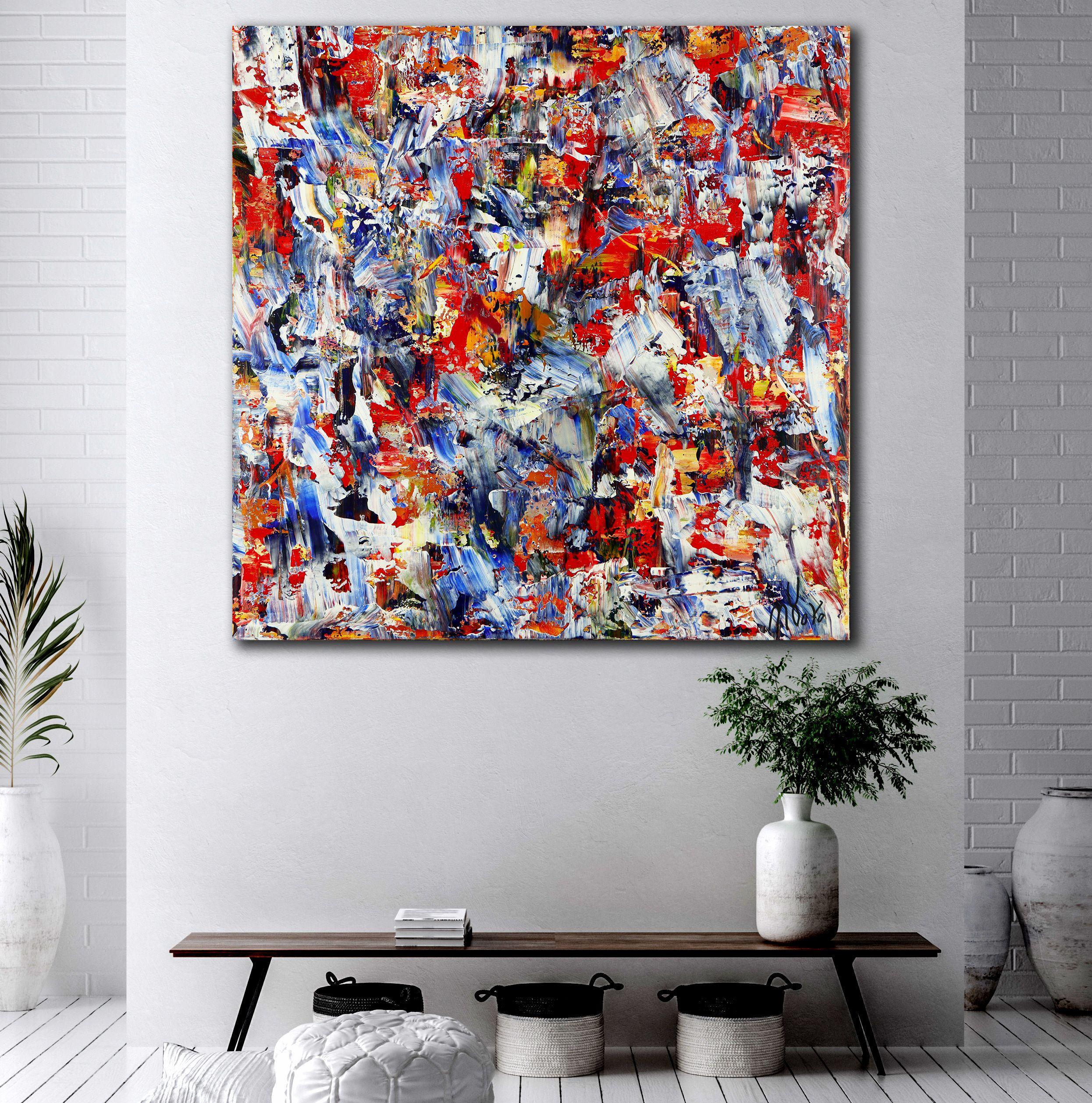 Inspired by nature landscape painting with earthy color blending, contrast and details. Textured with layers of orange, red, silver and yellow! Intricate details (see close-ups).    This artwork its glossy with fine palette knife details. Signed in