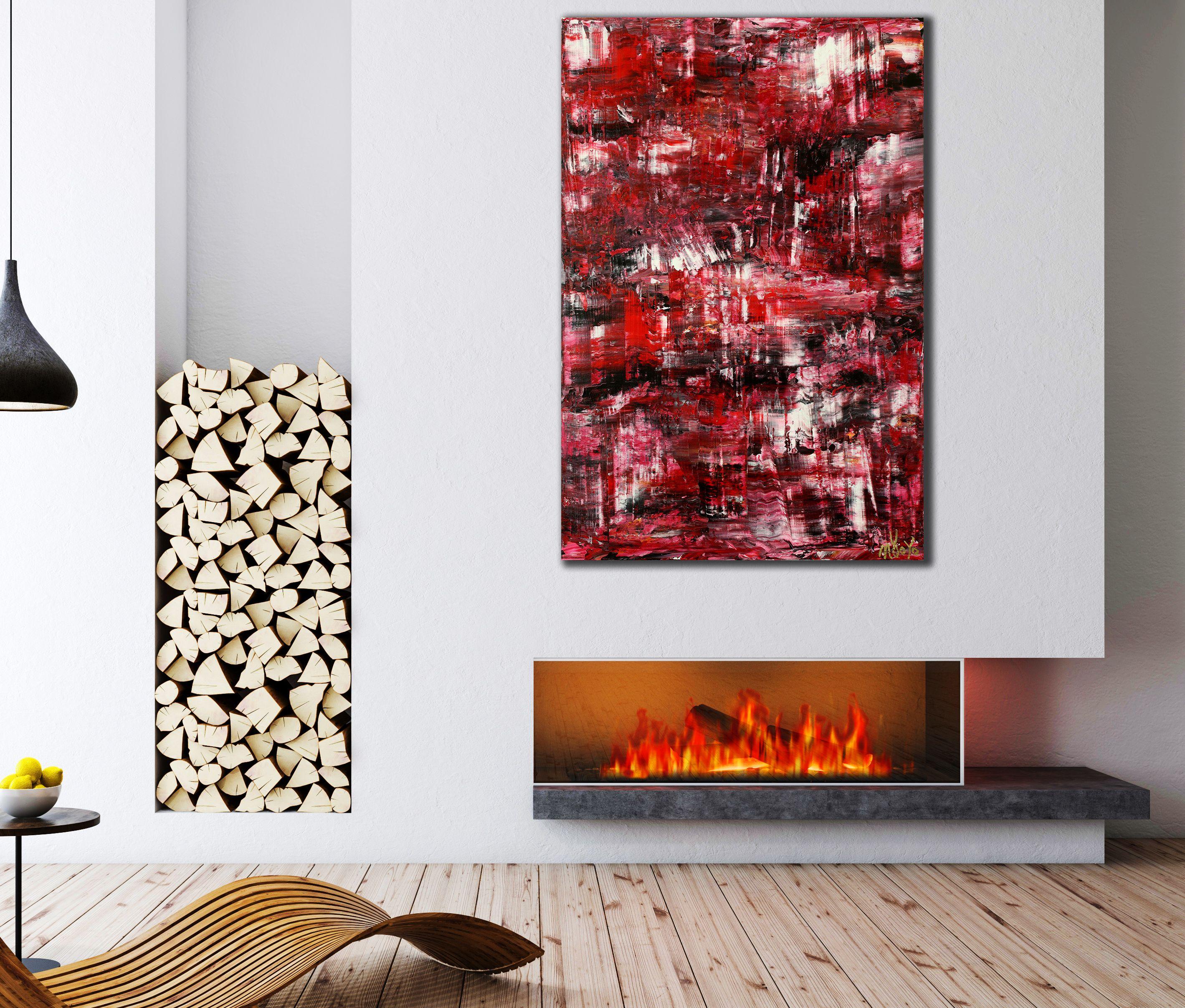 Abstract painting  acrylic on canvas    This artwork was created layering and blending many layers of bright bold colors lots of texture. Bright red, black, white and gloss finish.    Ready to hang and signed in front.    I include a certificate of