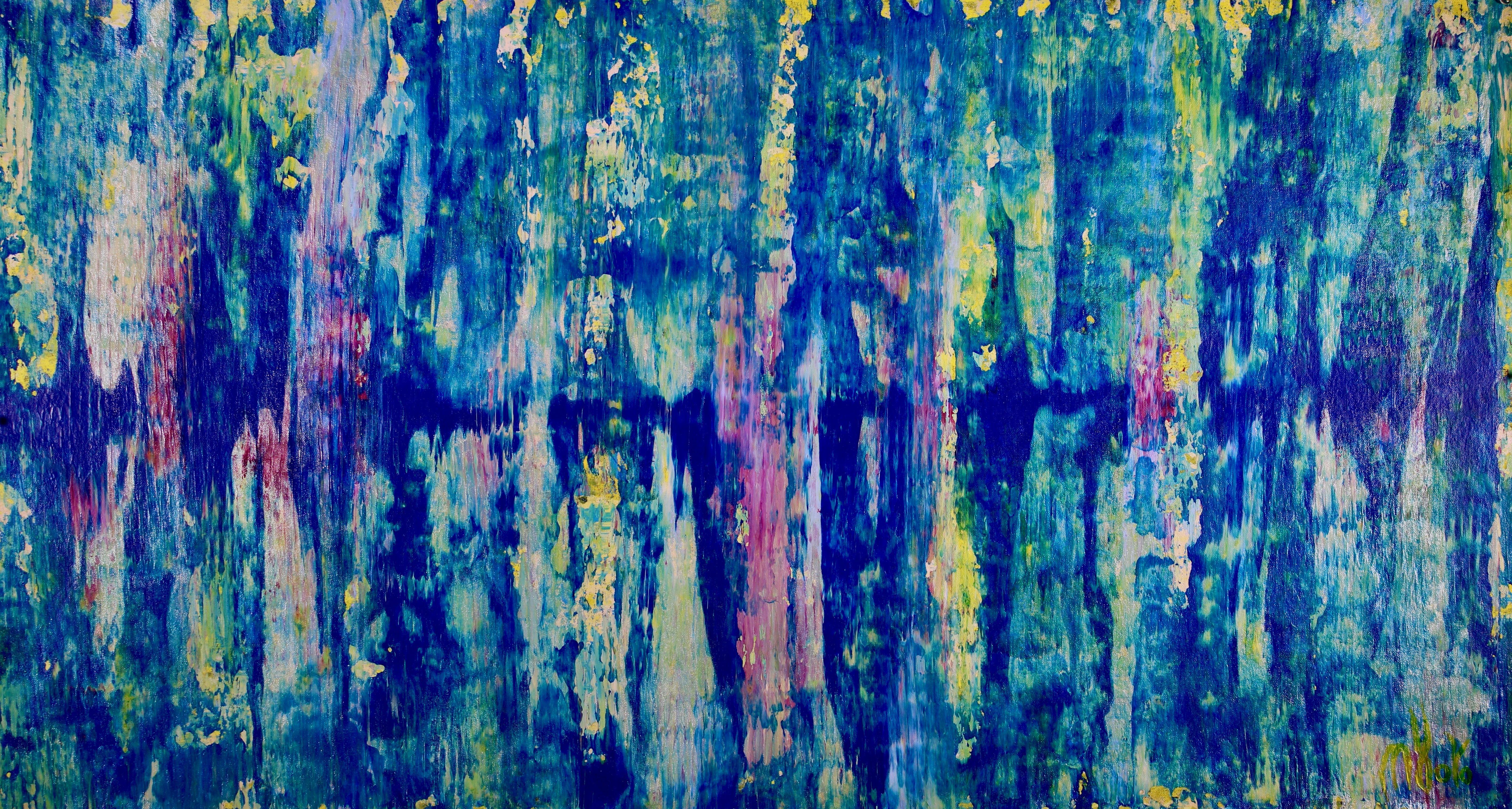 Nestor Toro Abstract Painting - Iridescent aqua spectra, Painting, Acrylic on Canvas
