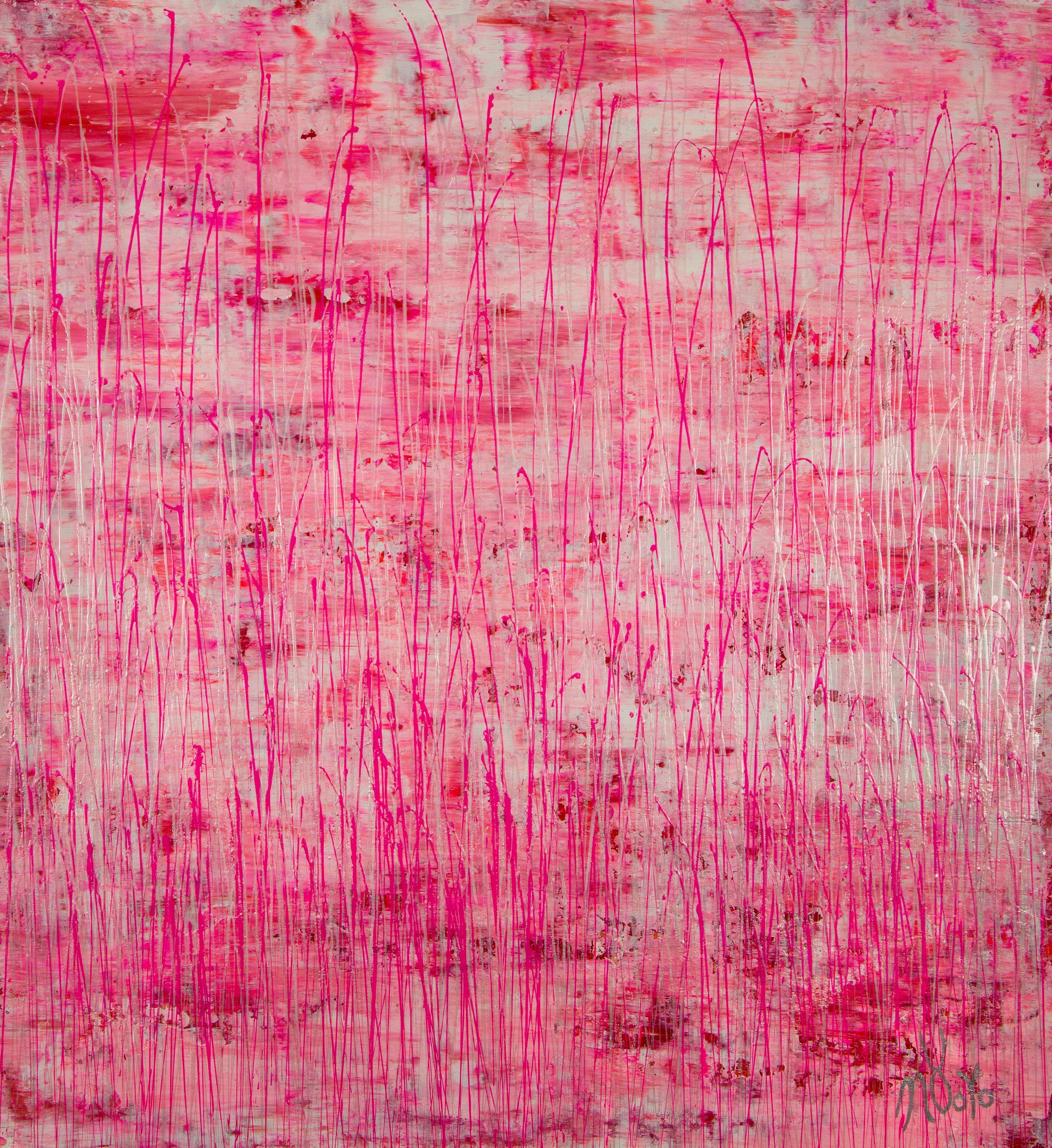 Nestor Toro Abstract Painting - Iridescent Drizzles (Rain in pink), Painting, Acrylic on Canvas