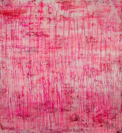 « Iridescent Drizzles » (Rain in pink »), peinture, acrylique sur toile