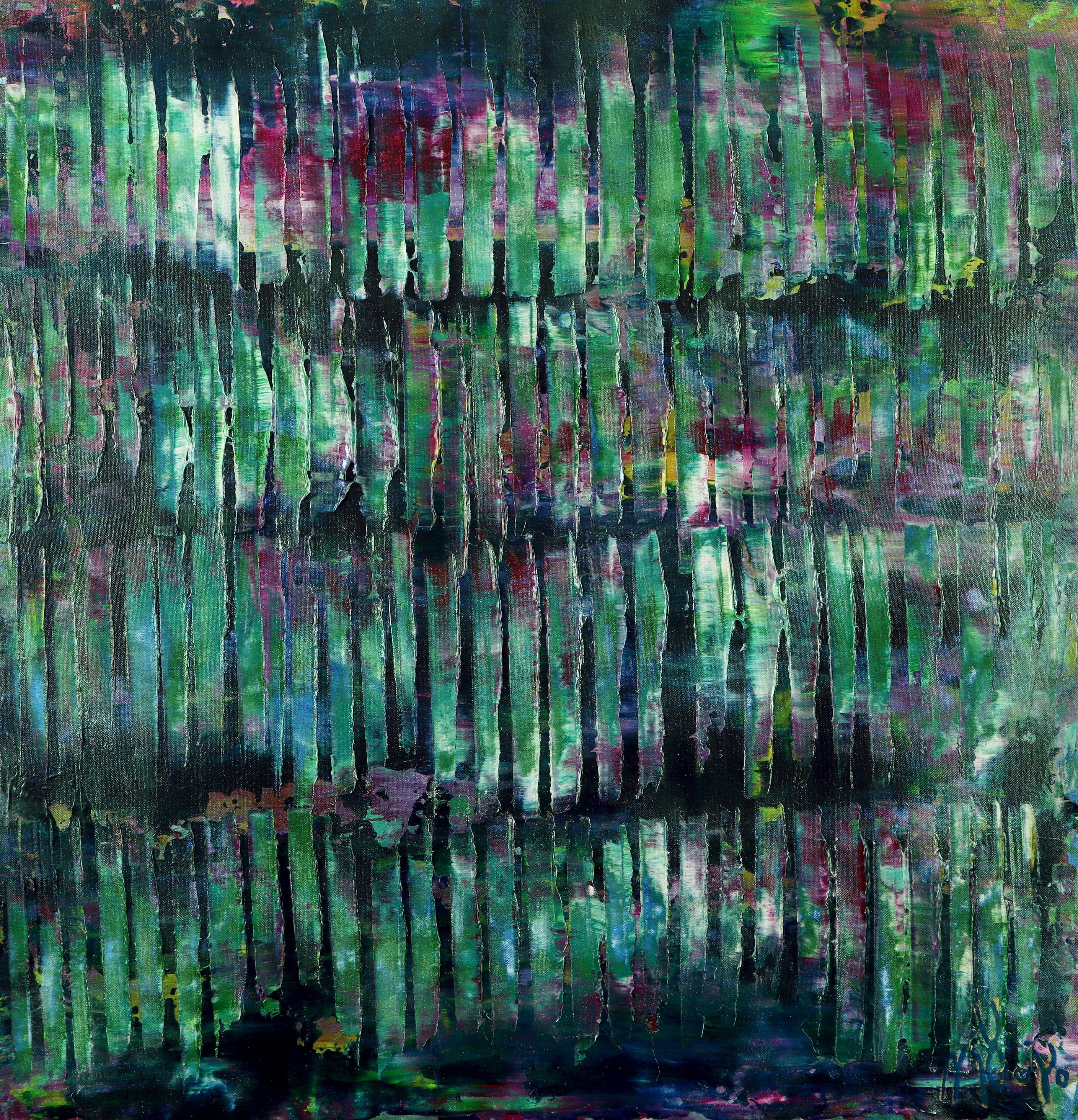 Nestor Toro Abstract Painting - Iridescent green forest 1, Painting, Acrylic on Canvas