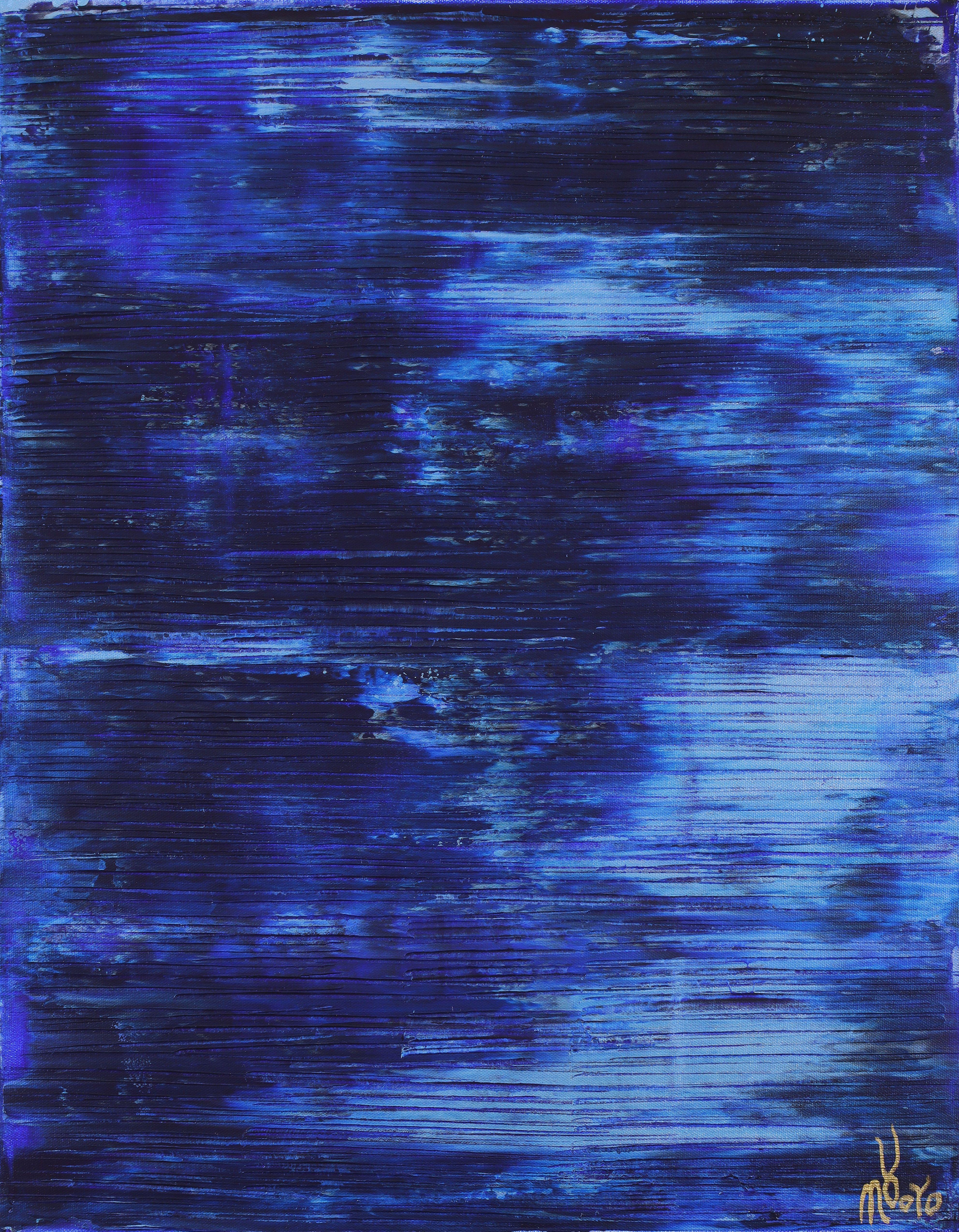 Nestor Toro Abstract Painting - Iridescent midnight blue (Moon reflections), Painting, Acrylic on Canvas