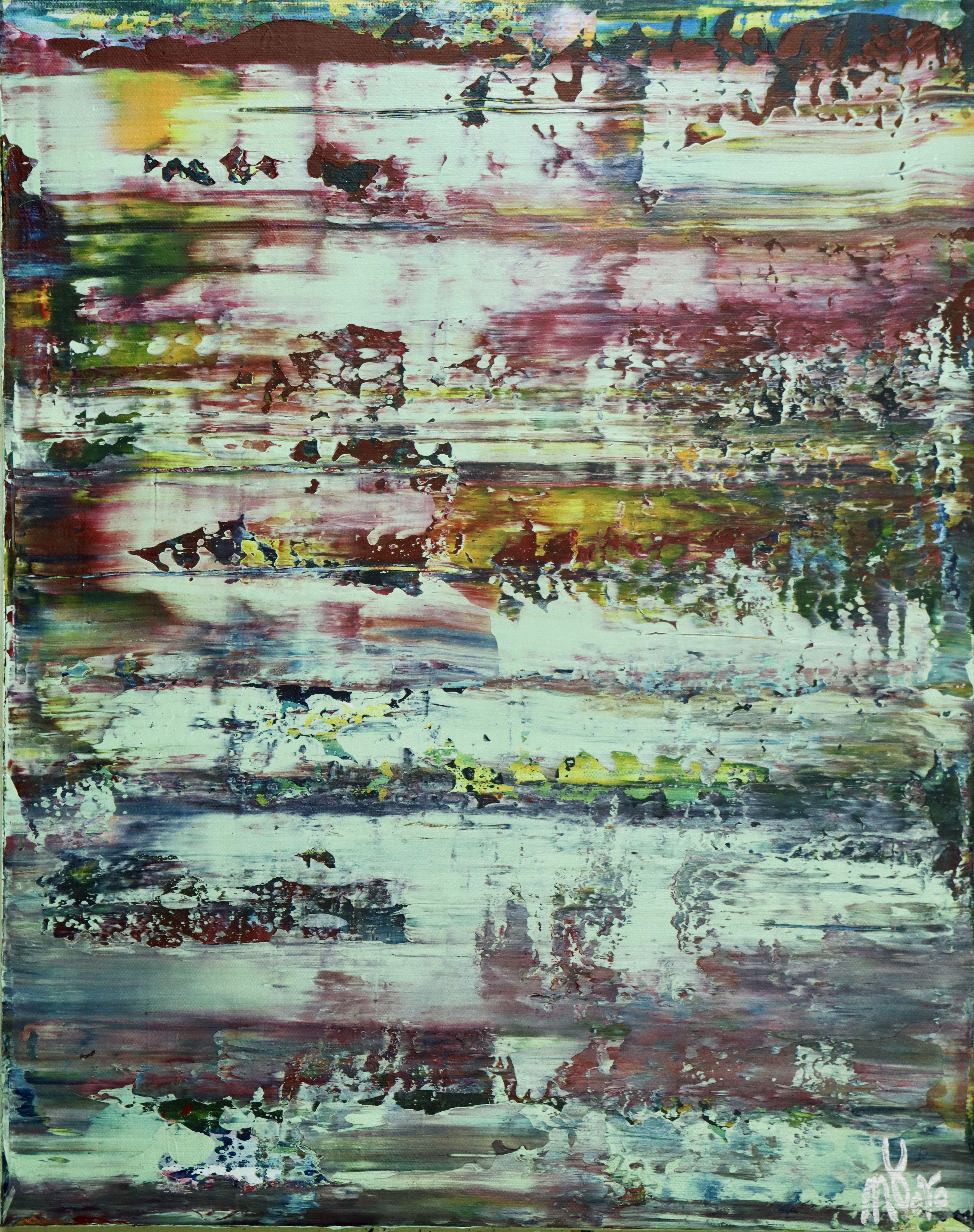 Nestor Toro Abstract Painting – Isolated Garden (Mint trails), Gemälde, Acryl auf Leinwand