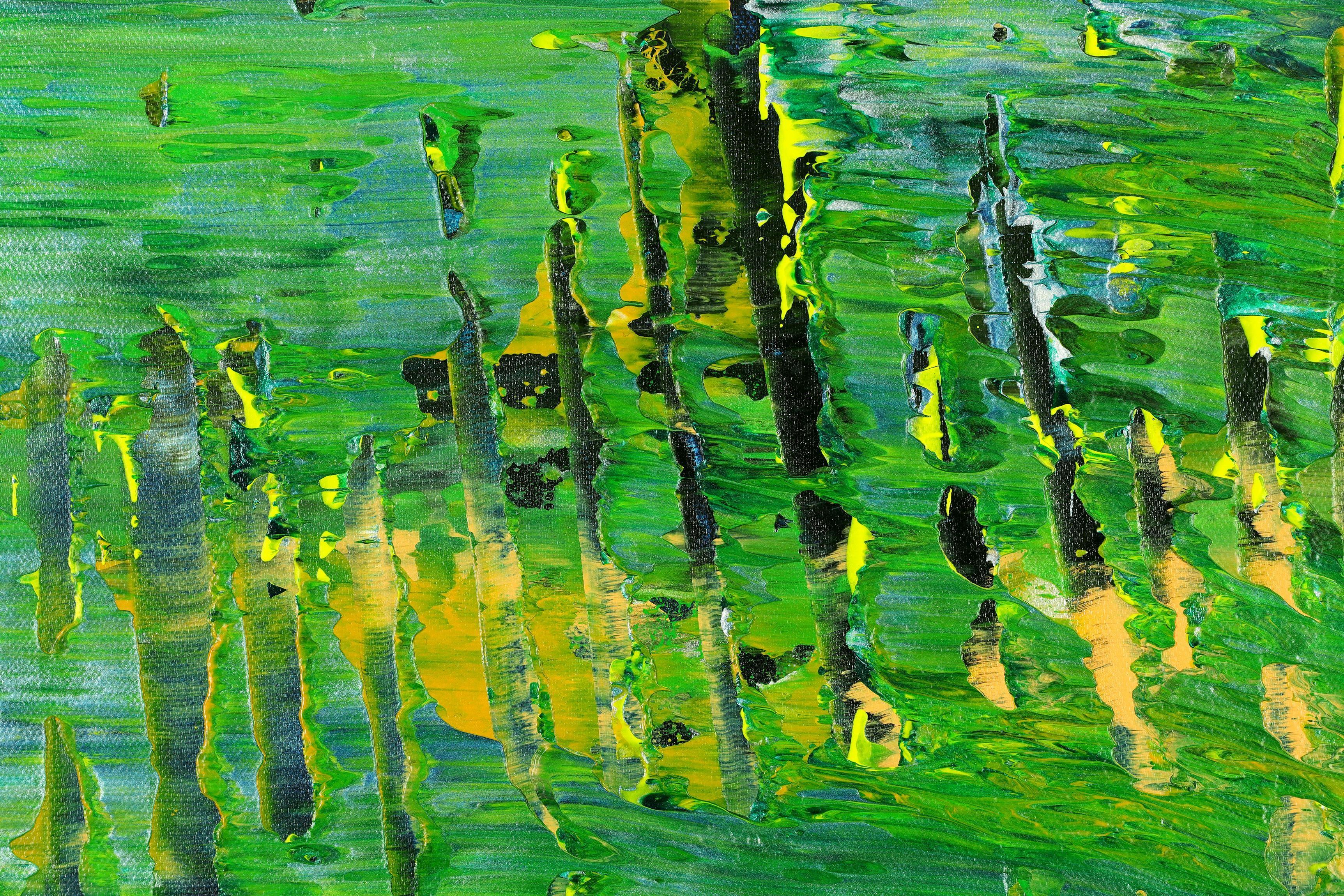 Exuberantes colinas verdes, Pintura, Acrílico sobre lienzo - Abstract Painting Verde de Nestor Toro
