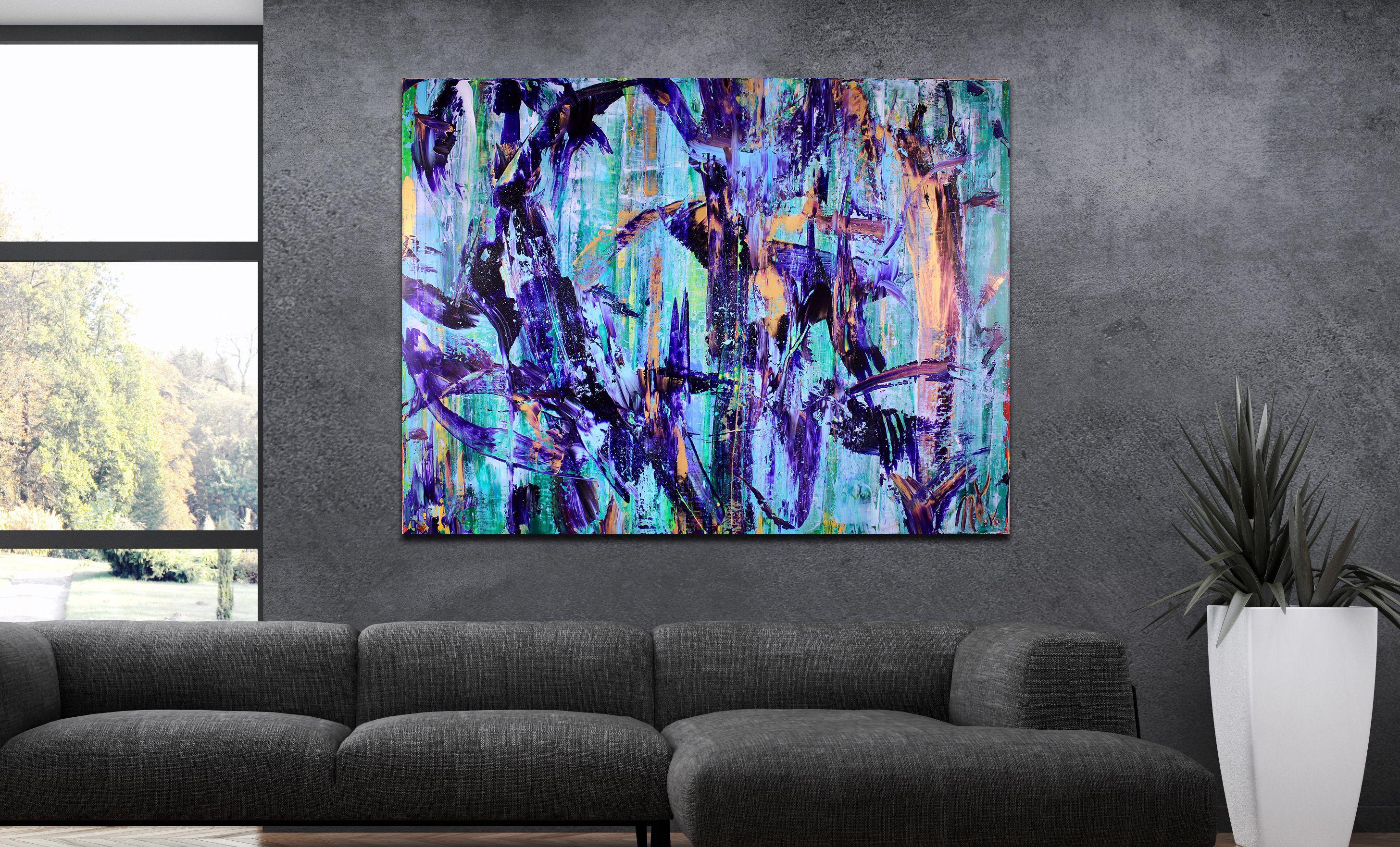 An explosion of iridescent colors, purple, blue, green, white and gold. Acrylic abstract signed and ready to hang.       ORIGINAL FINE ABSTRACTS - ONE OF A KIND!  I only make original works. Each is a one of a kind so you will have the only one! My