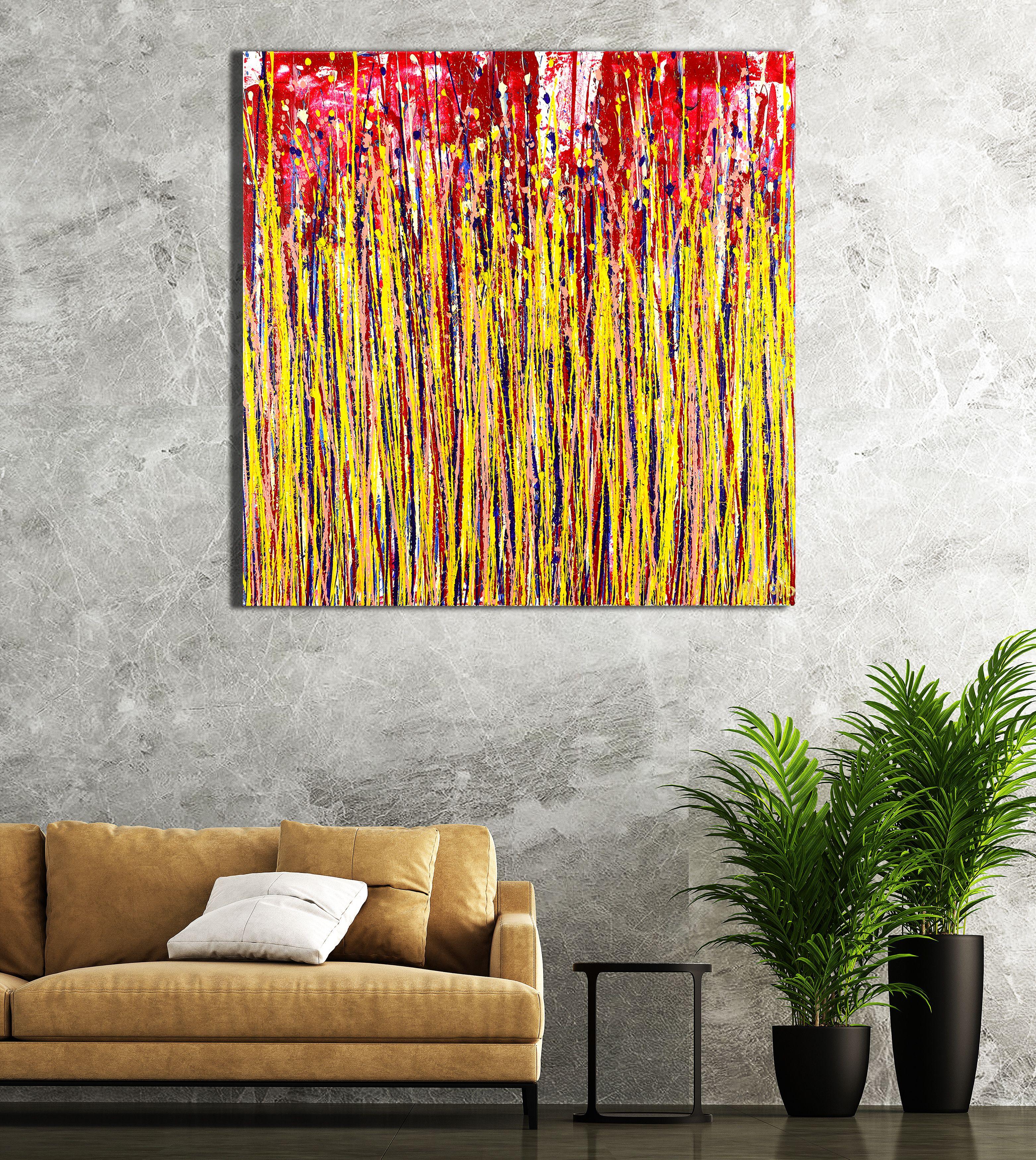 Merging garden (Color intrusion), Painting, Acrylic on Canvas - Orange Abstract Painting by Nestor Toro