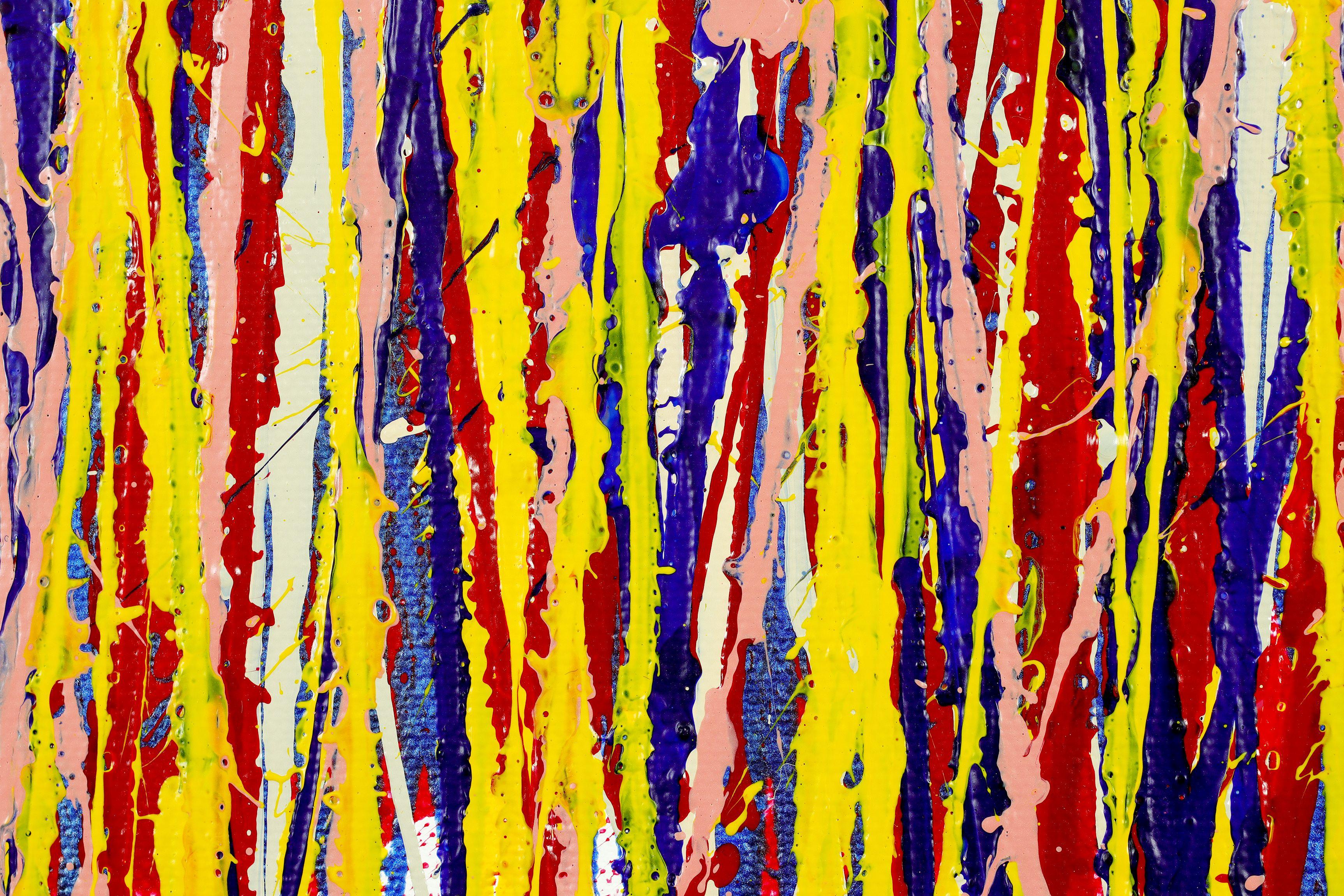 Expressive modern abstract, bold full of life, gloss and shimmer! inspired by nature, many shades combined with mica particles and iridescent drizzles. Ready to hang and signed.    I include a certificate of authenticity that lists the materials as