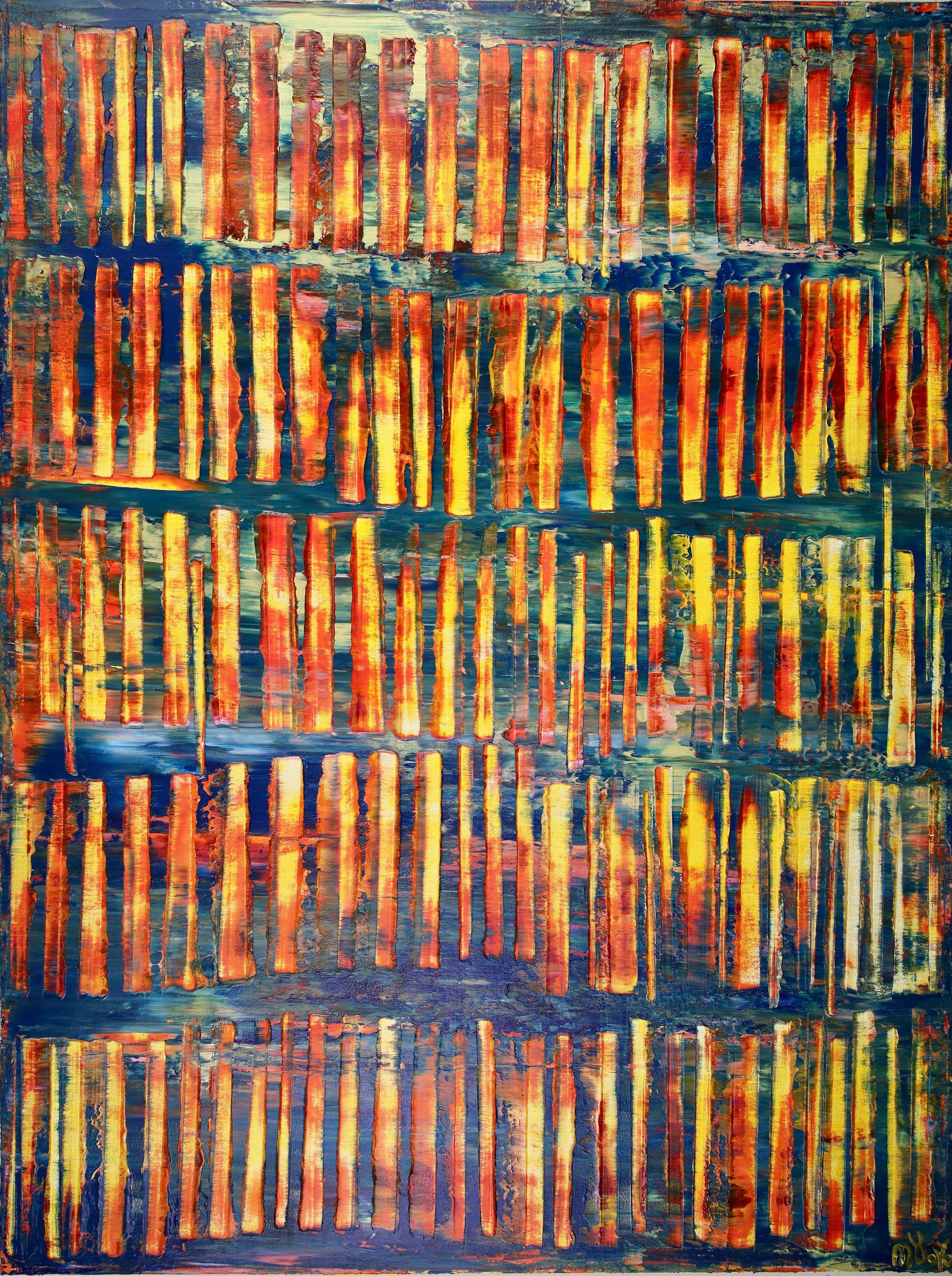Nestor Toro Abstract Painting - Metallic spectra and light intrusions, Painting, Acrylic on Canvas