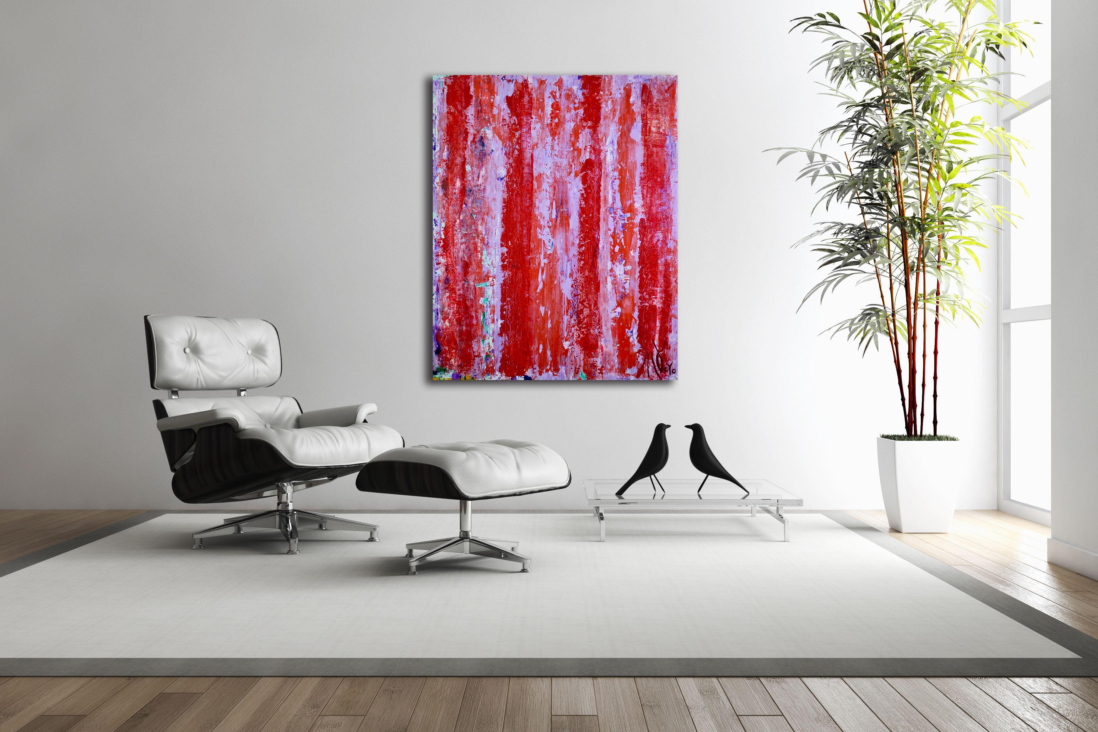 Frequenza mattutina, Pittura, Acrilico su tela - Abstract Painting Rosso di Nestor Toro
