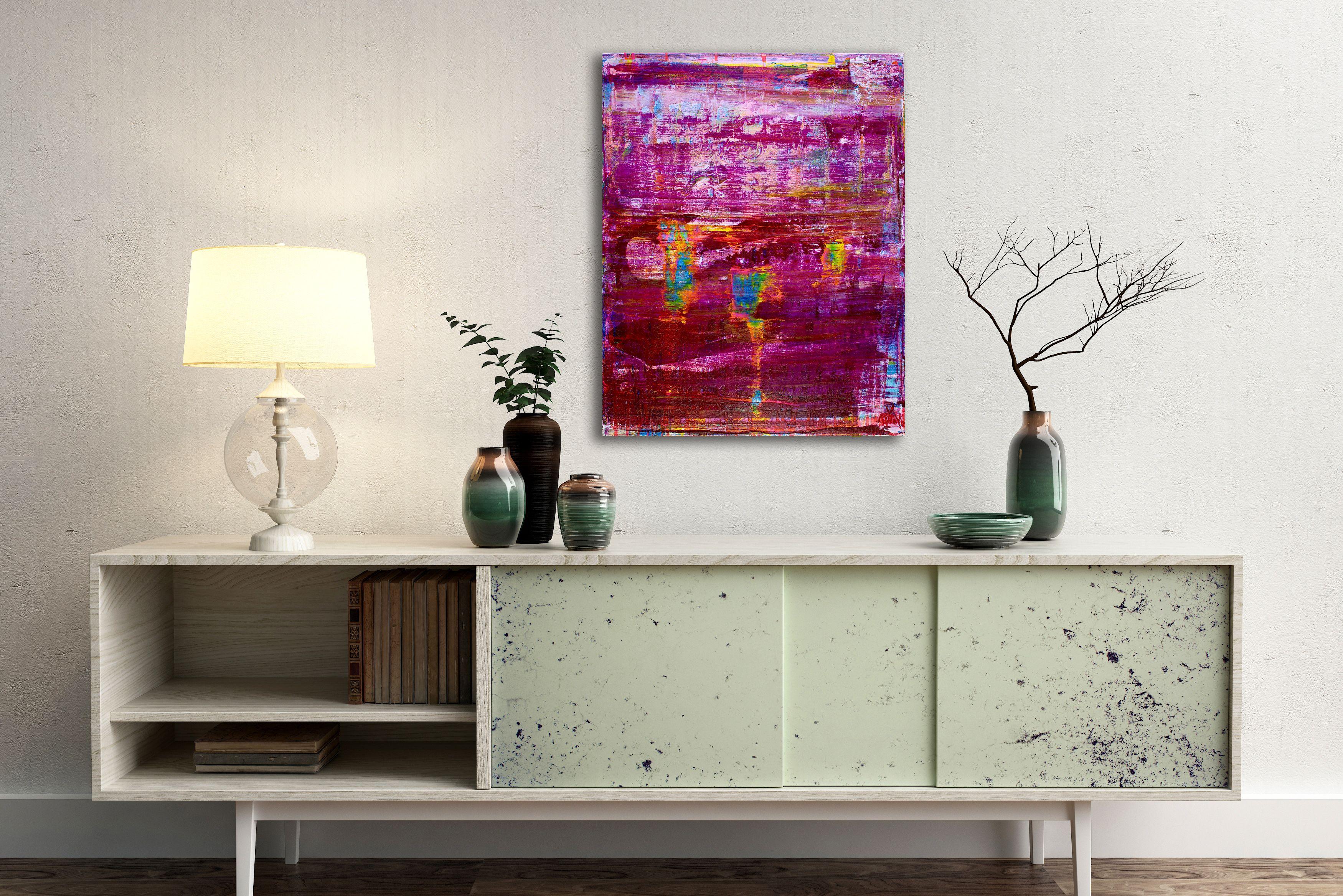Campo di colore astratto in acrilico ispirato al cielo, principalmente viola con altri colori brillanti a contrasto. Texture e stratificazione con acrilici e medium.    ASTRATTI ORIGINALI DI PREGIO - UNICI NEL LORO GENERE!  Realizzo solo opere