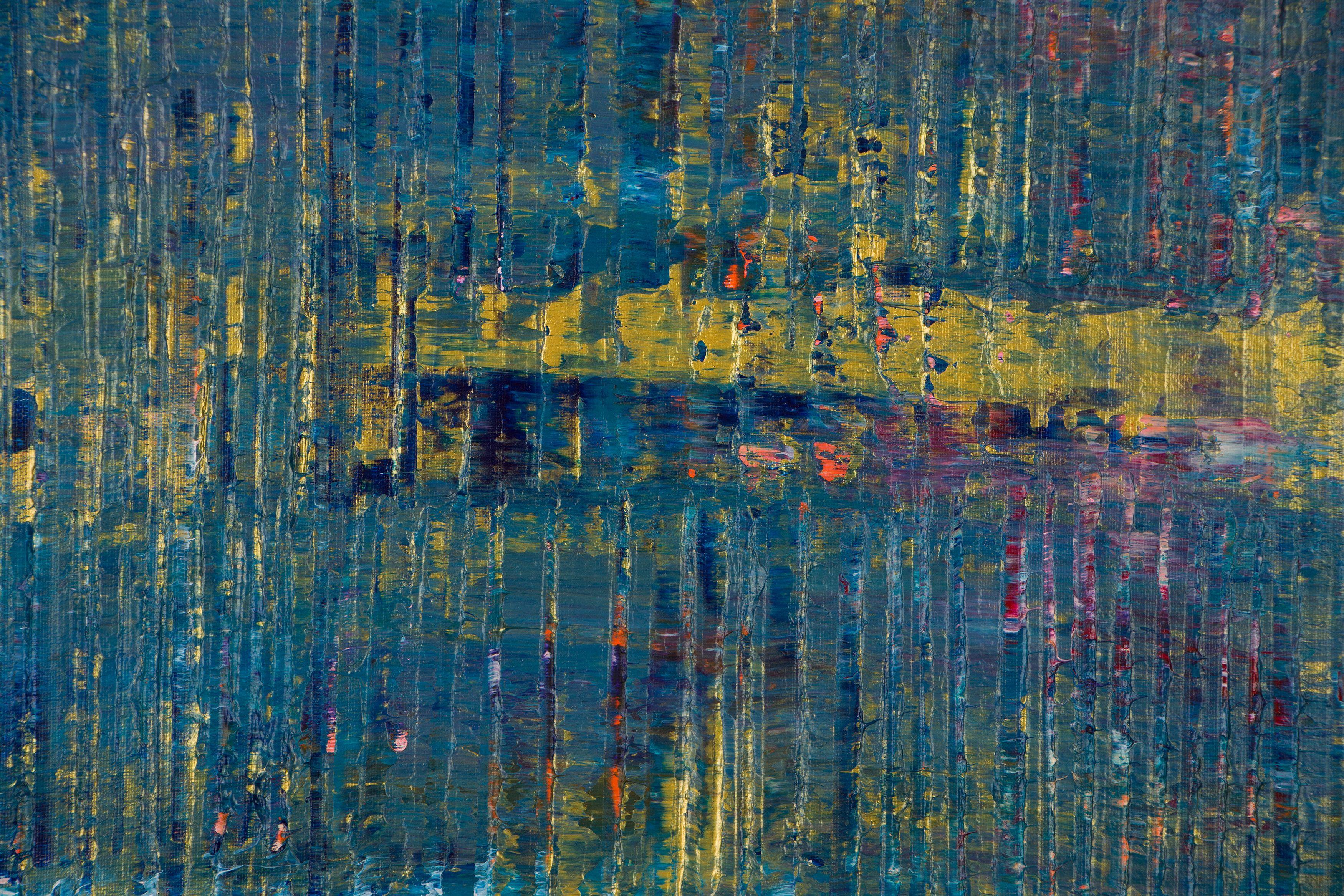 pittura astratta  acrilico su tela    Questa opera d'arte è stata creata stratificando e miscelando molti strati blu, oro e un po' di rosa, arancione e beige.    Pronto per essere appeso    Includo un certificato di autenticità che elenca i