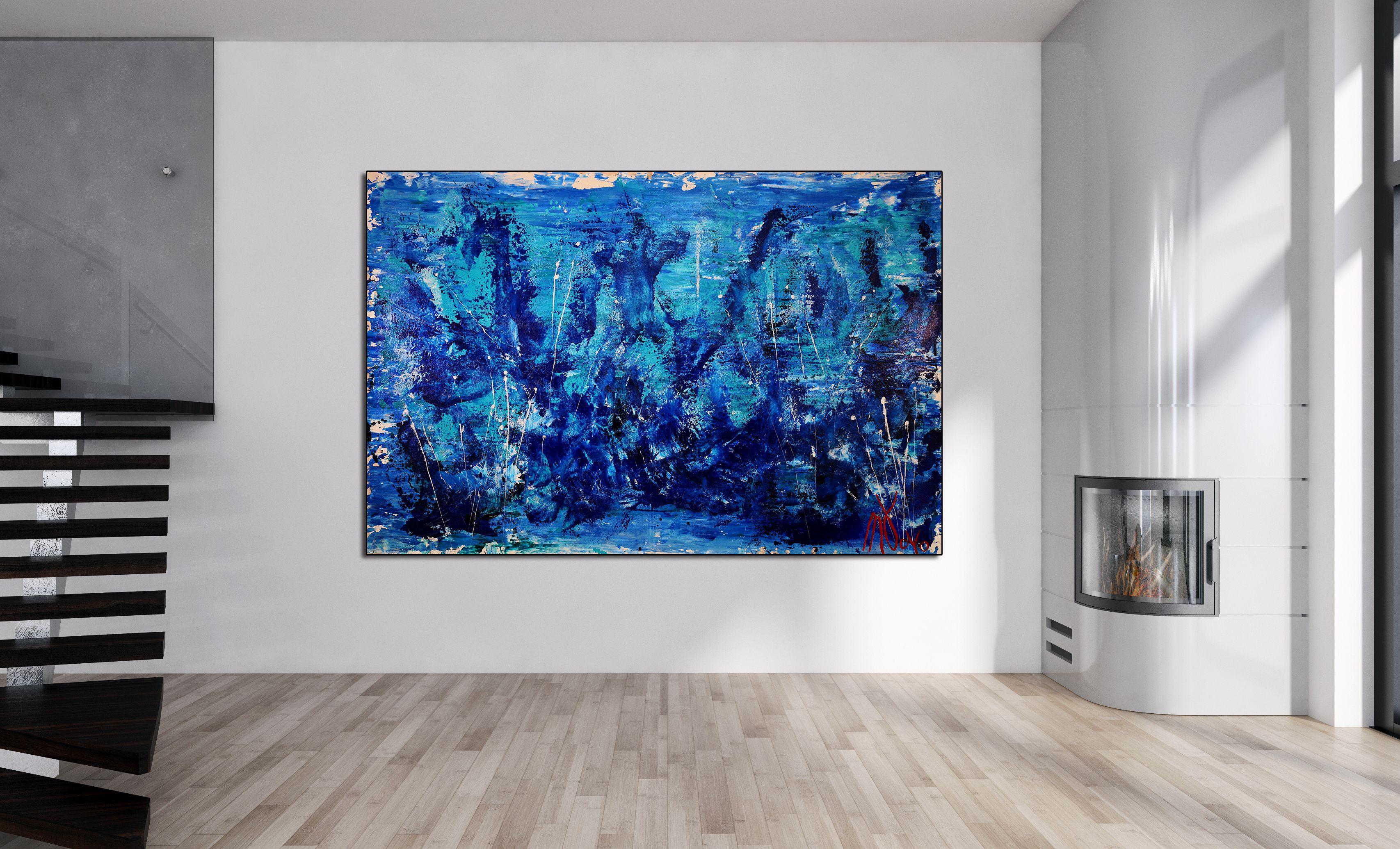 A Thousand Oceans Deep, Painting, Acrylic on Canvas - Blue Abstract Painting by Nestor Toro