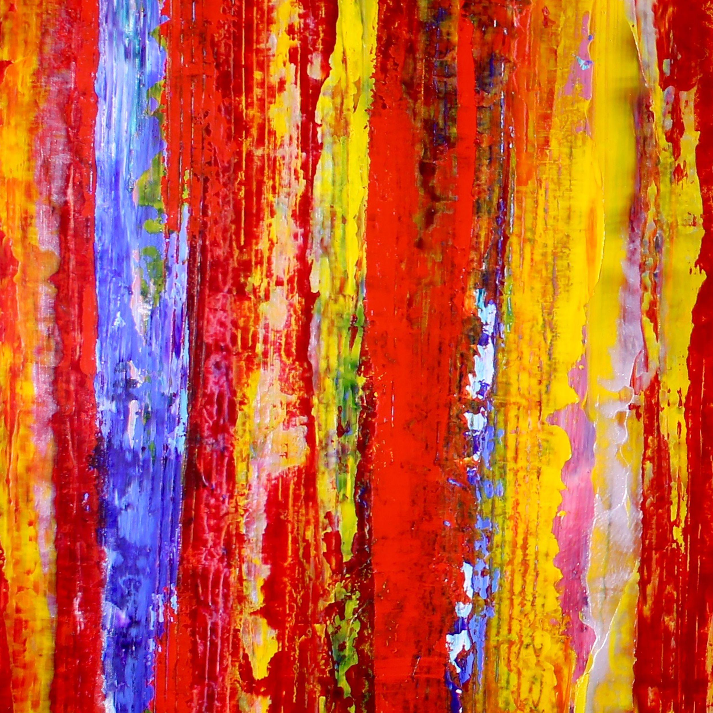One Blue Line, Painting, Acrylic on Canvas - Red Abstract Painting by Nestor Toro