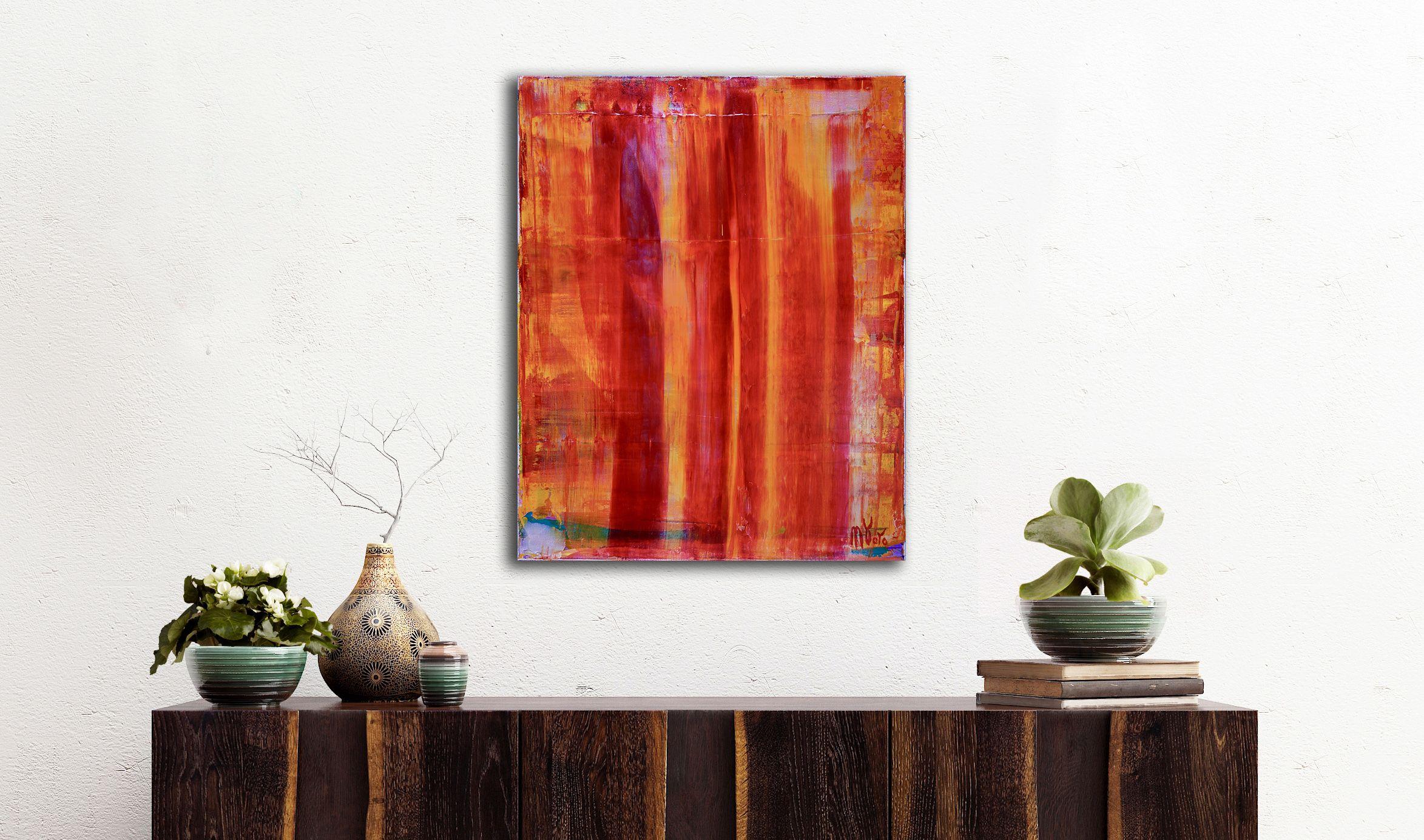 Orange Fusion, Pittura, Acrilico su tela - Abstract Painting Rosso di Nestor Toro