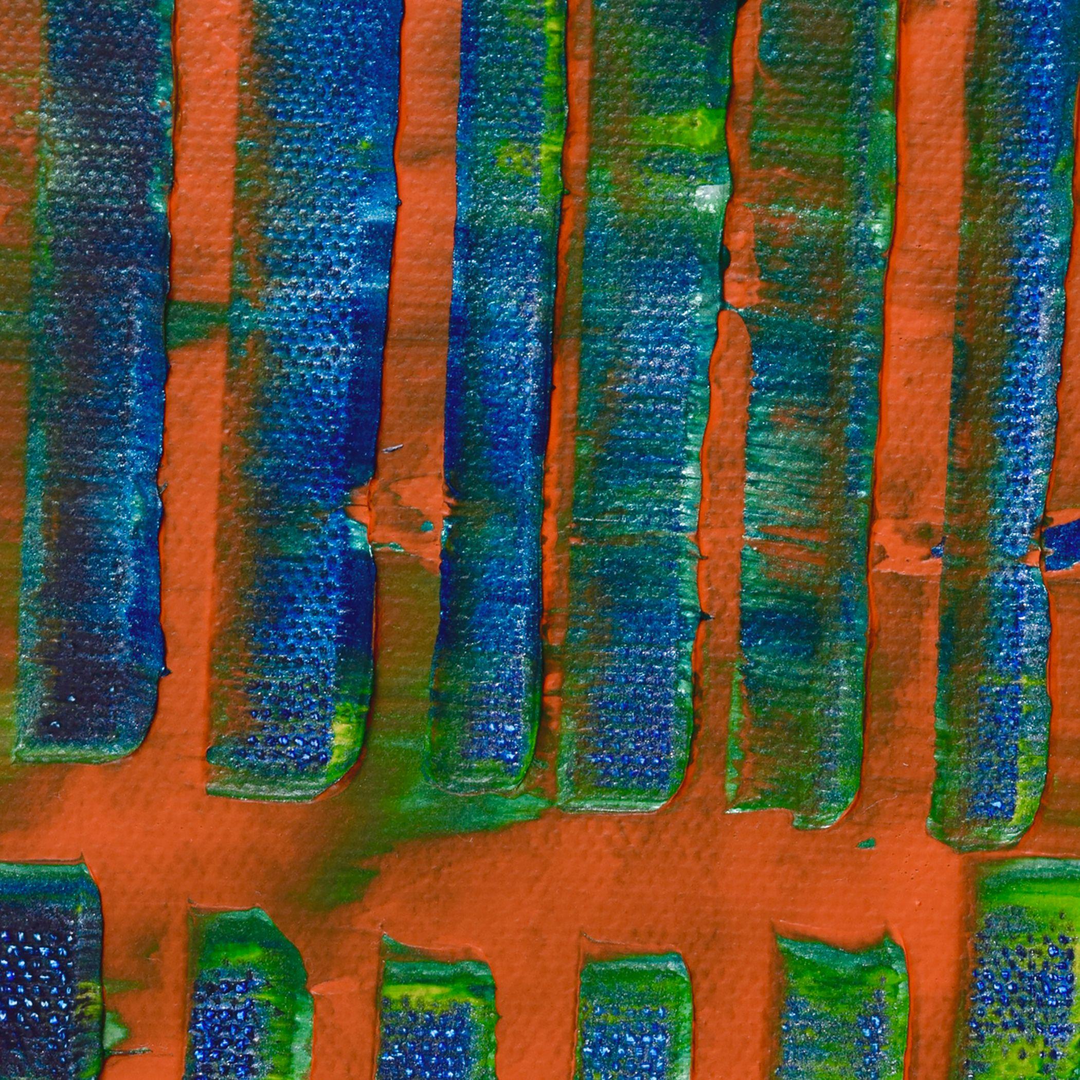 Orange Panorama (blaue Reflexionen), Gemälde, Acryl auf Leinwand im Angebot 1