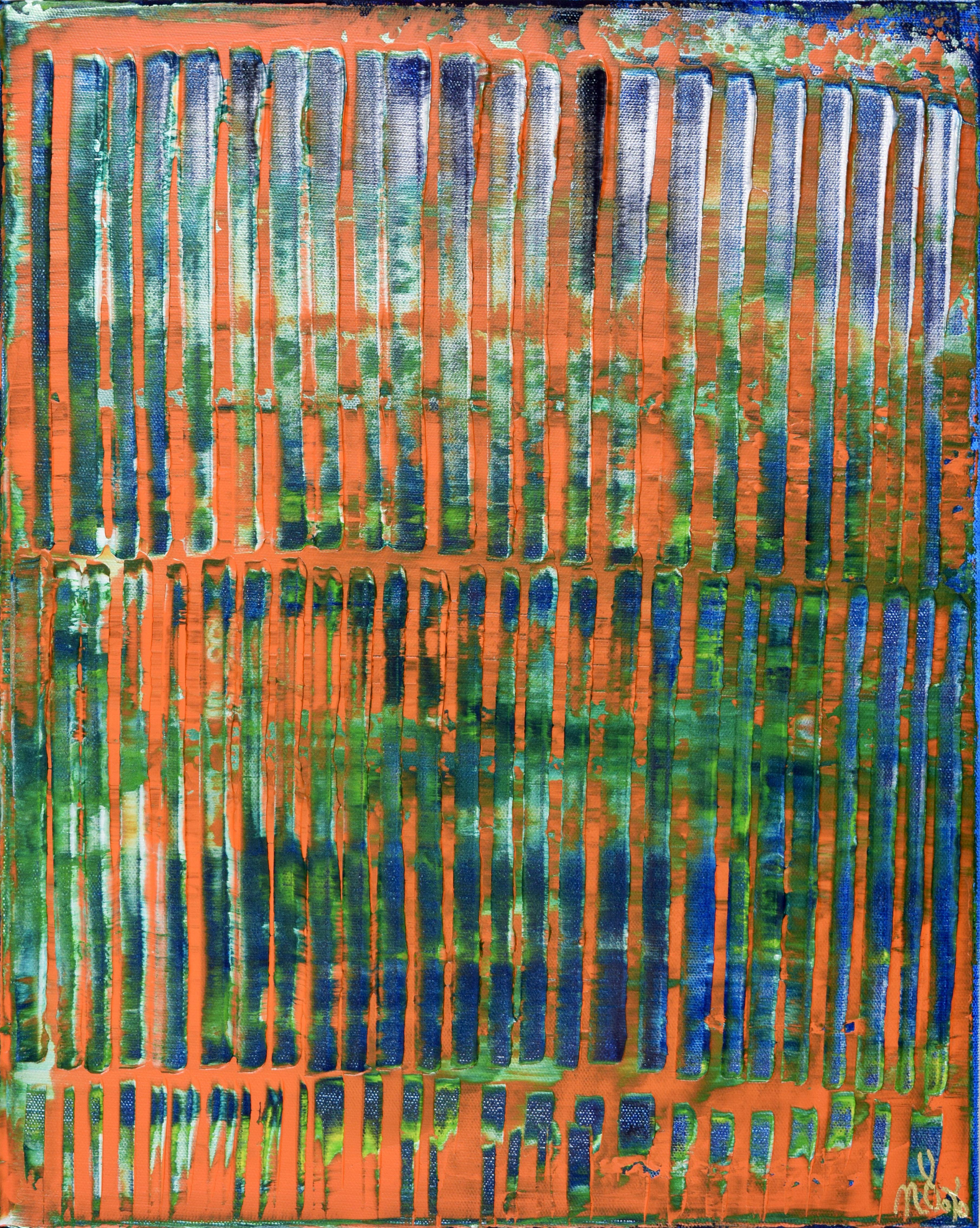 Nestor Toro Abstract Painting – Orange Panorama (blaue Reflexionen), Gemälde, Acryl auf Leinwand