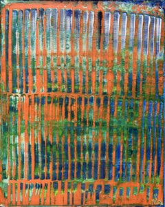 Orange Panorama (blaue Reflexionen), Gemälde, Acryl auf Leinwand